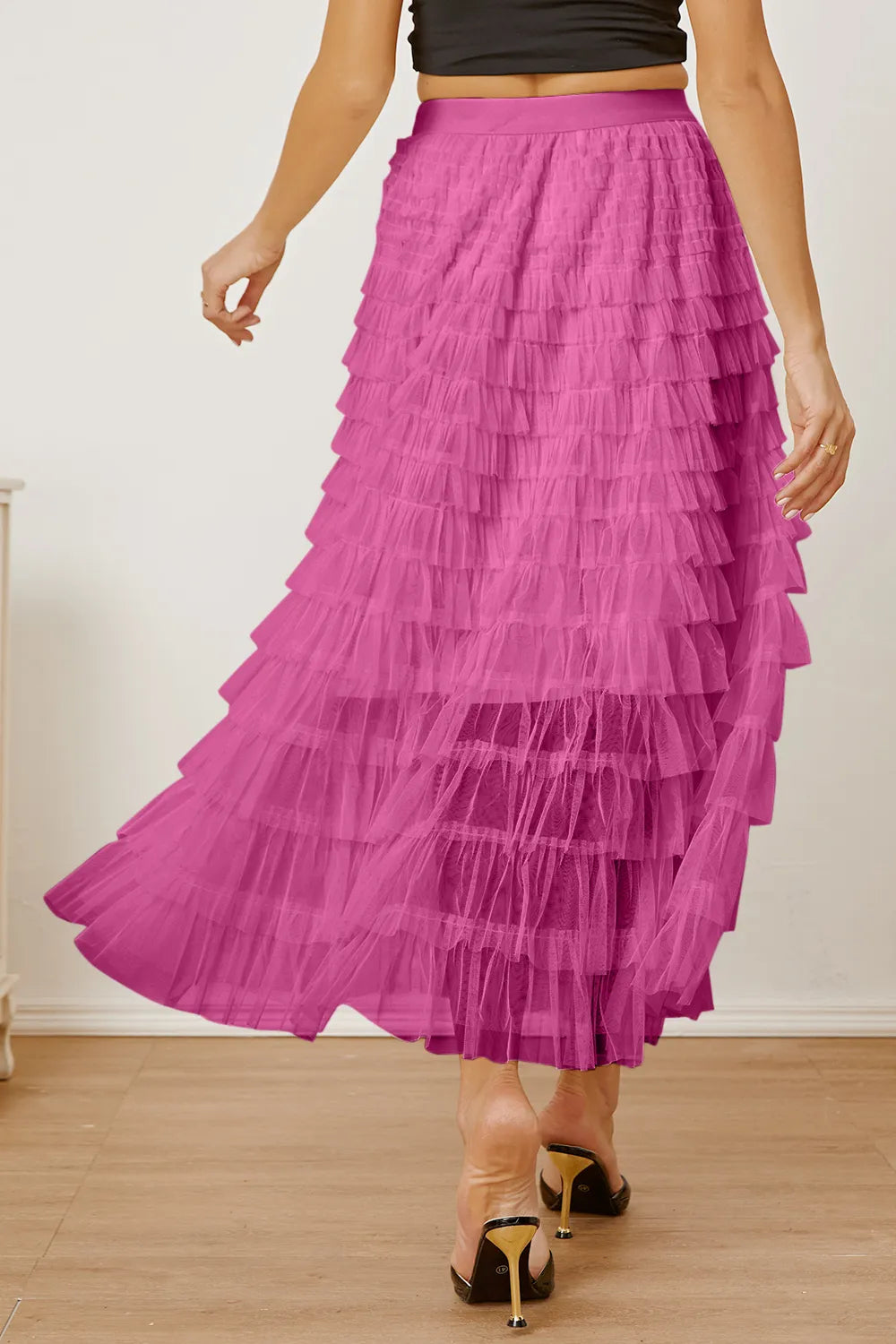 Ruched High-Waist Tiered Skirt by MDML