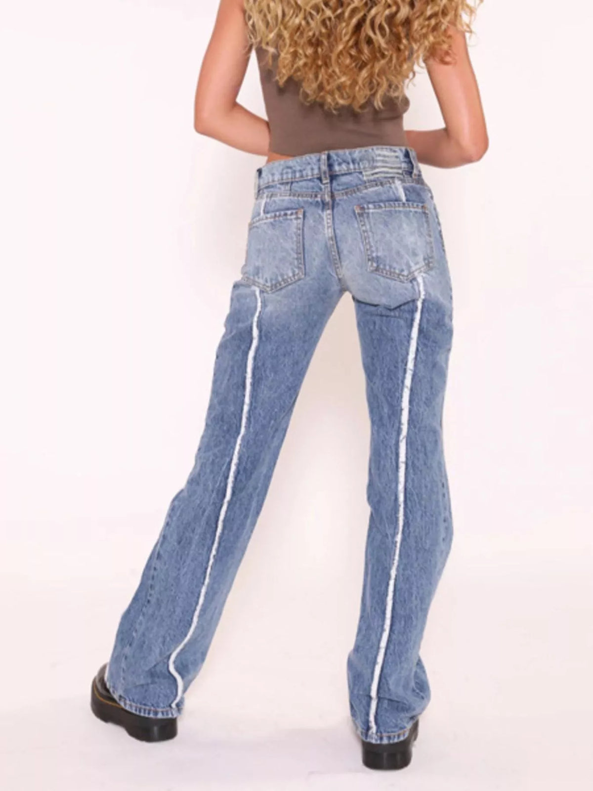 Striped Low-Rise Flare Jeans in Blue