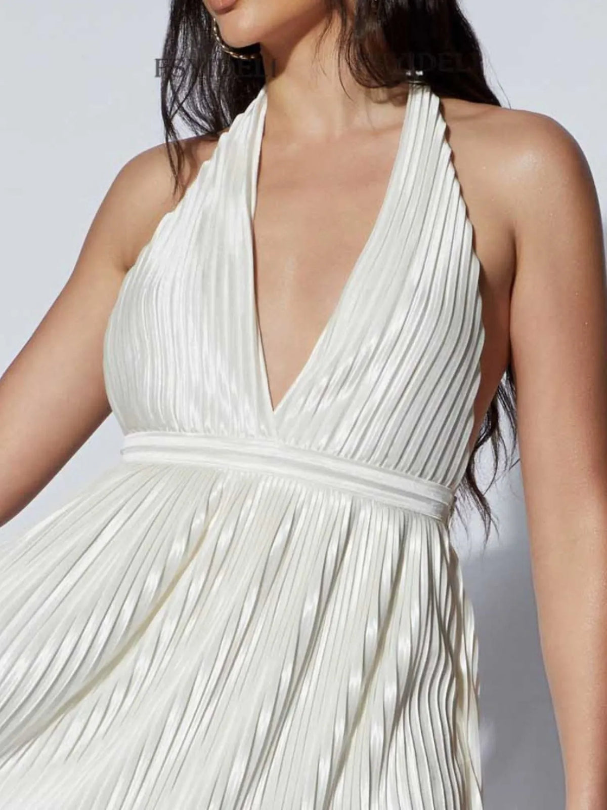 Pleated Halter Mini Dress in Royal Blue