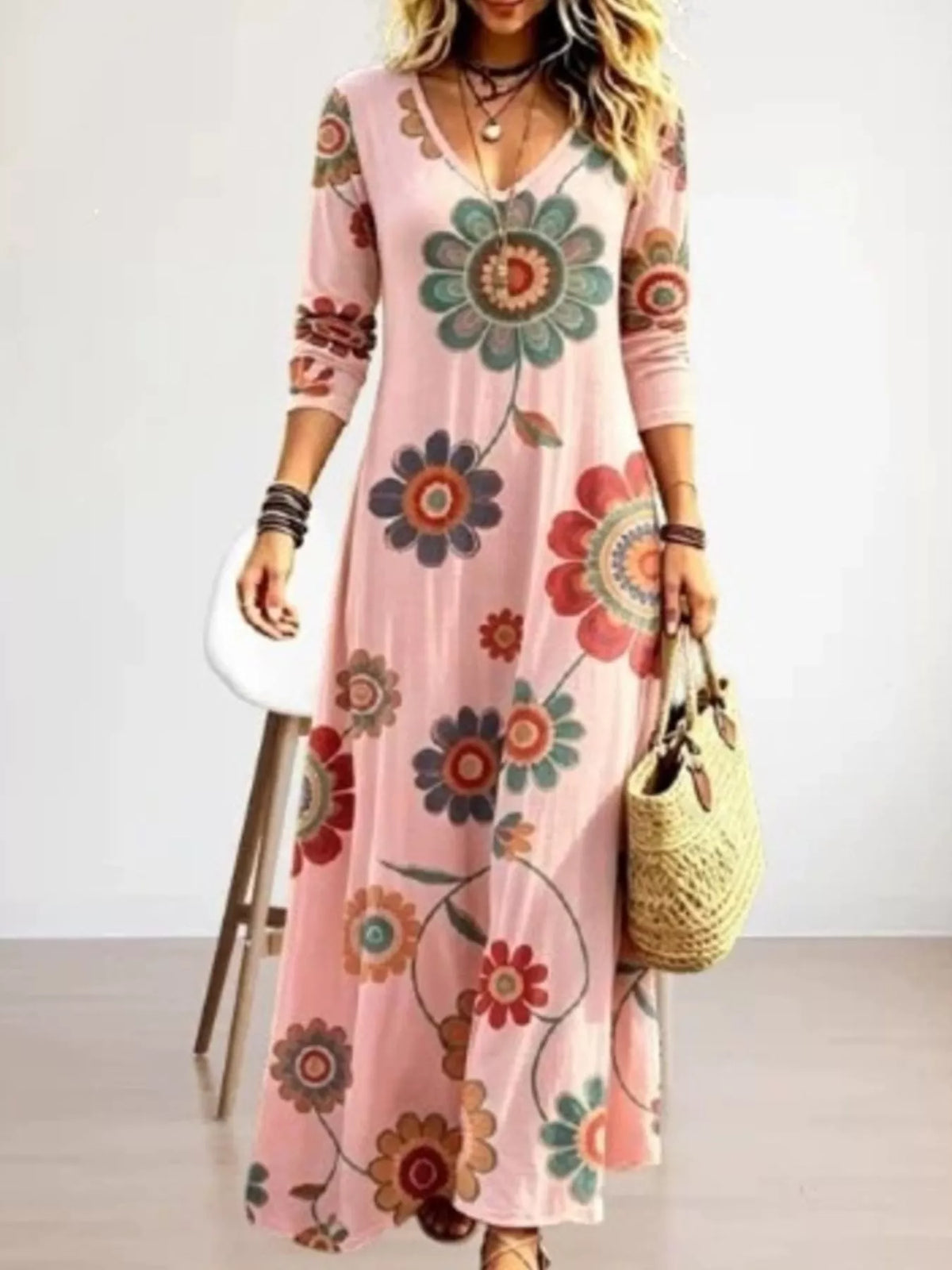Floral Print Long Sleeve Maxi Dress