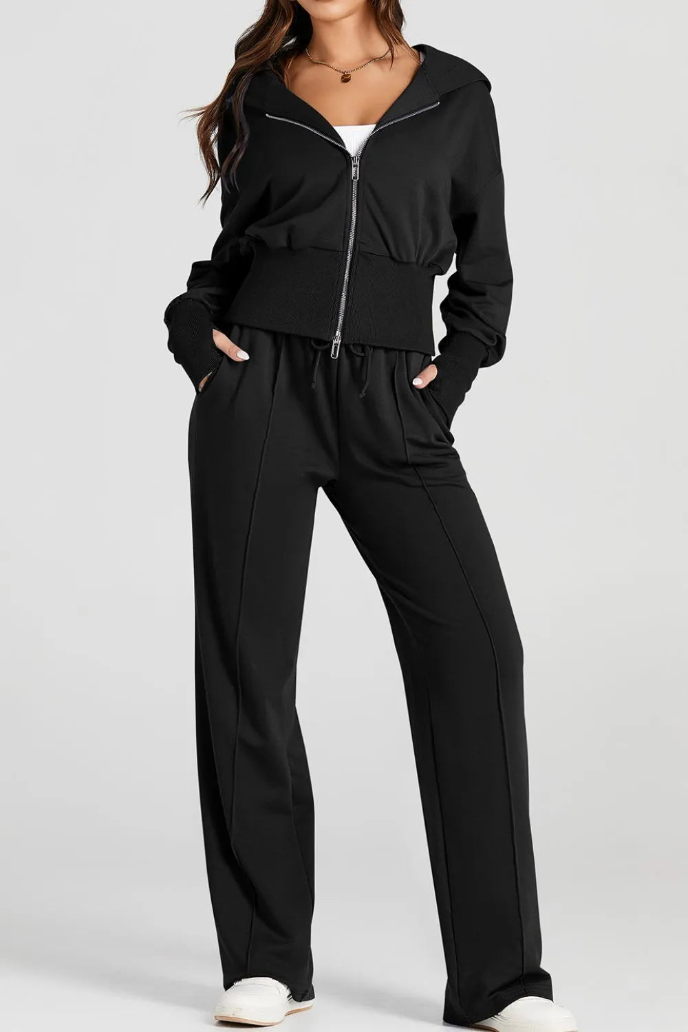 Zip-Up Hoodie and Drawstring Pants Active Set