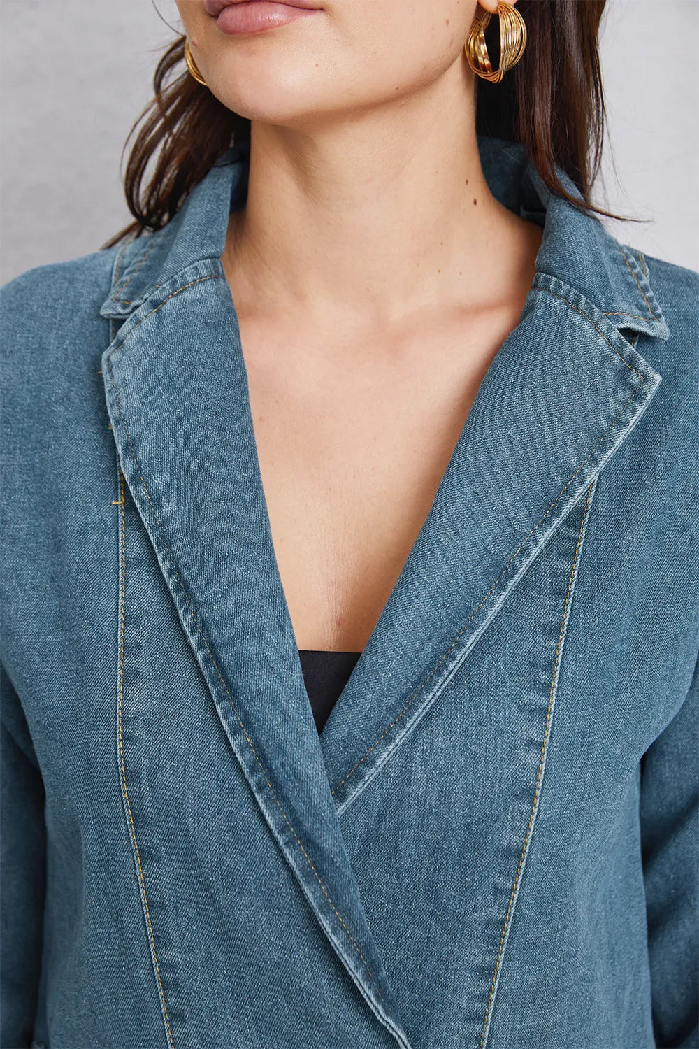 Long Sleeve Pocketed Denim Jacket in Medium Wash by Y.Y@Denim