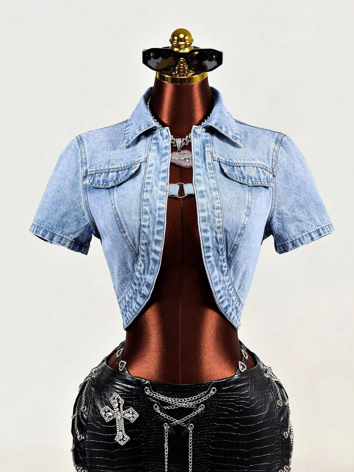 Vintage Wash Cropped Denim Top in Blue