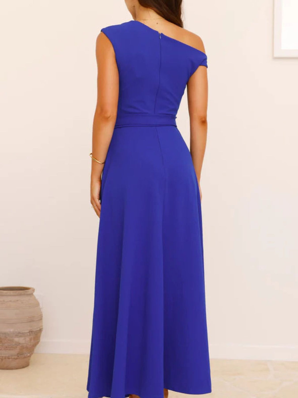 One-Shoulder Tie Waist Maxi Dress