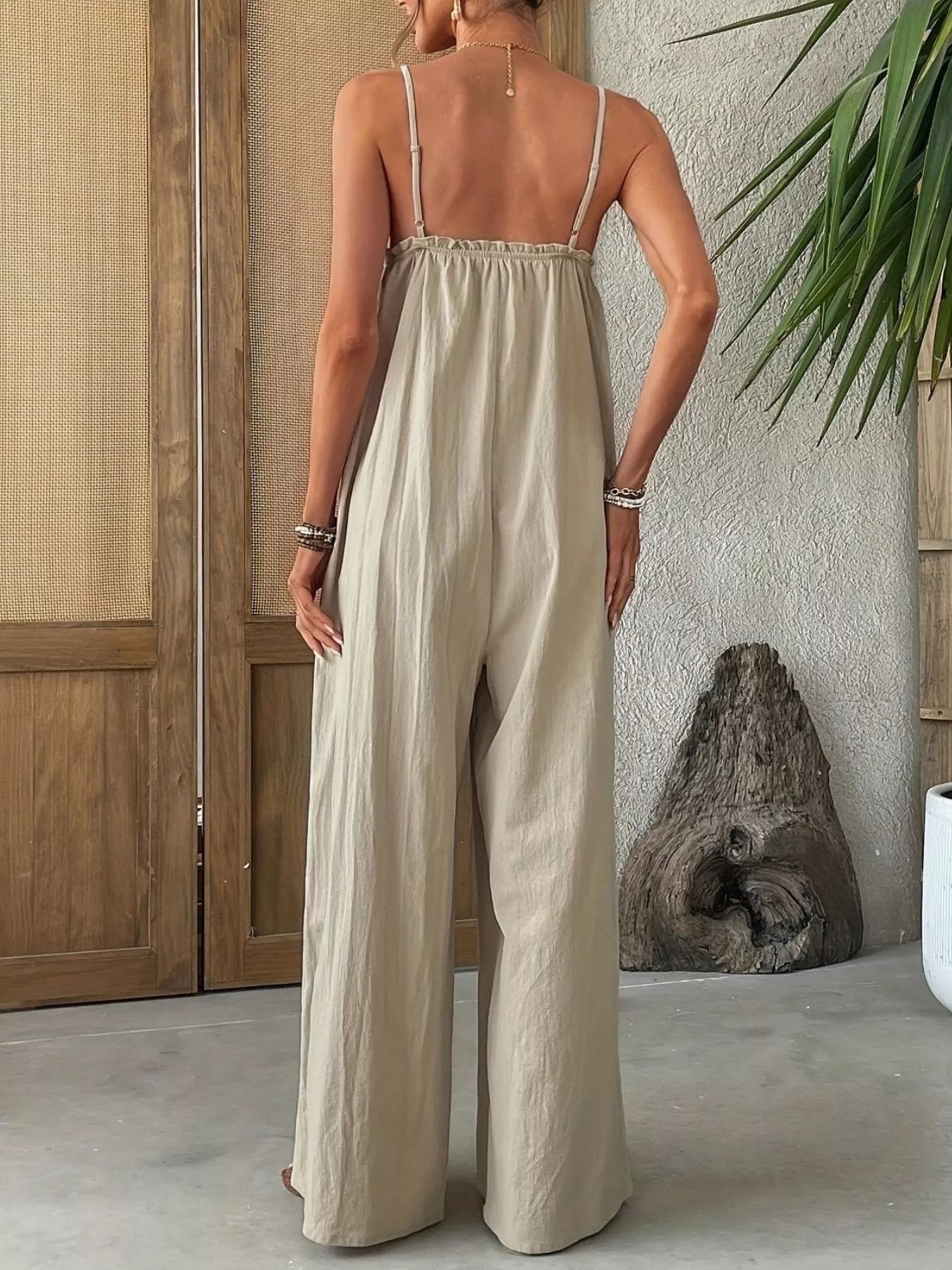 Sleeveless Wide Leg Jumpsuit in Khaki
