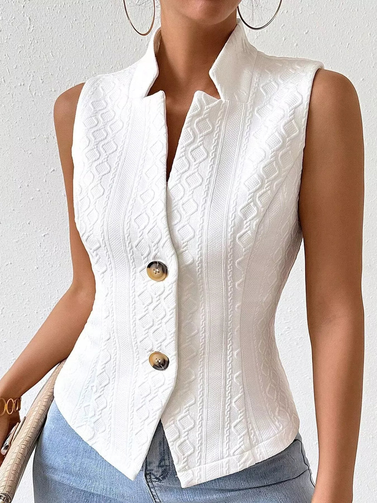 Textured Single-Breasted Vest Coat