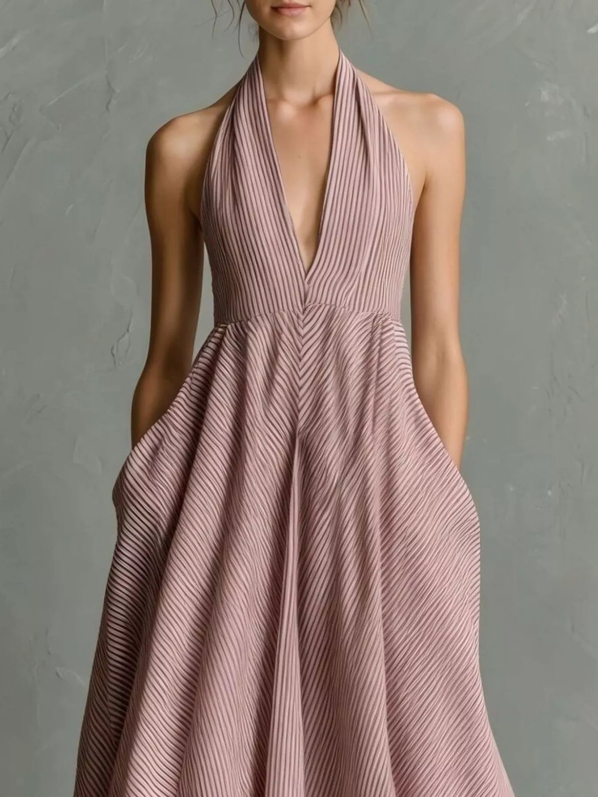 Striped Halter Maxi Dress with Pockets