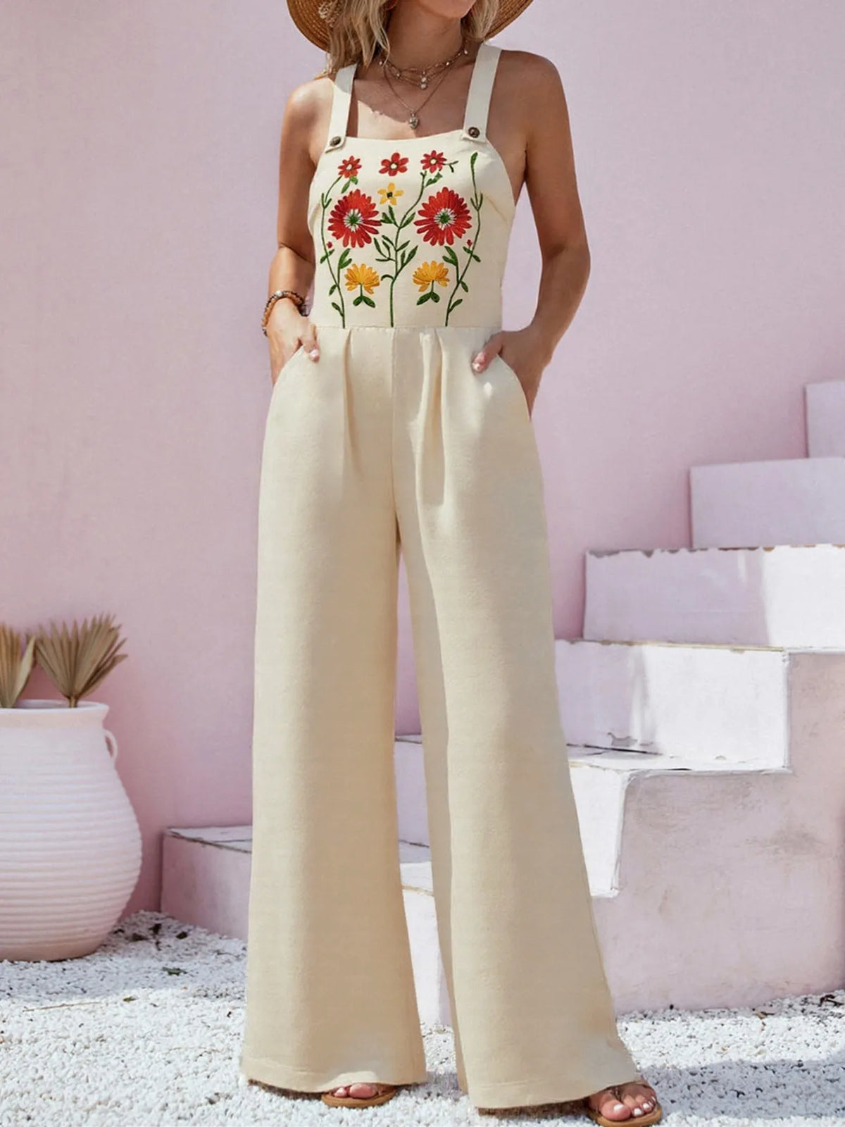 Floral Embroidered Wide-Leg Jumpsuit