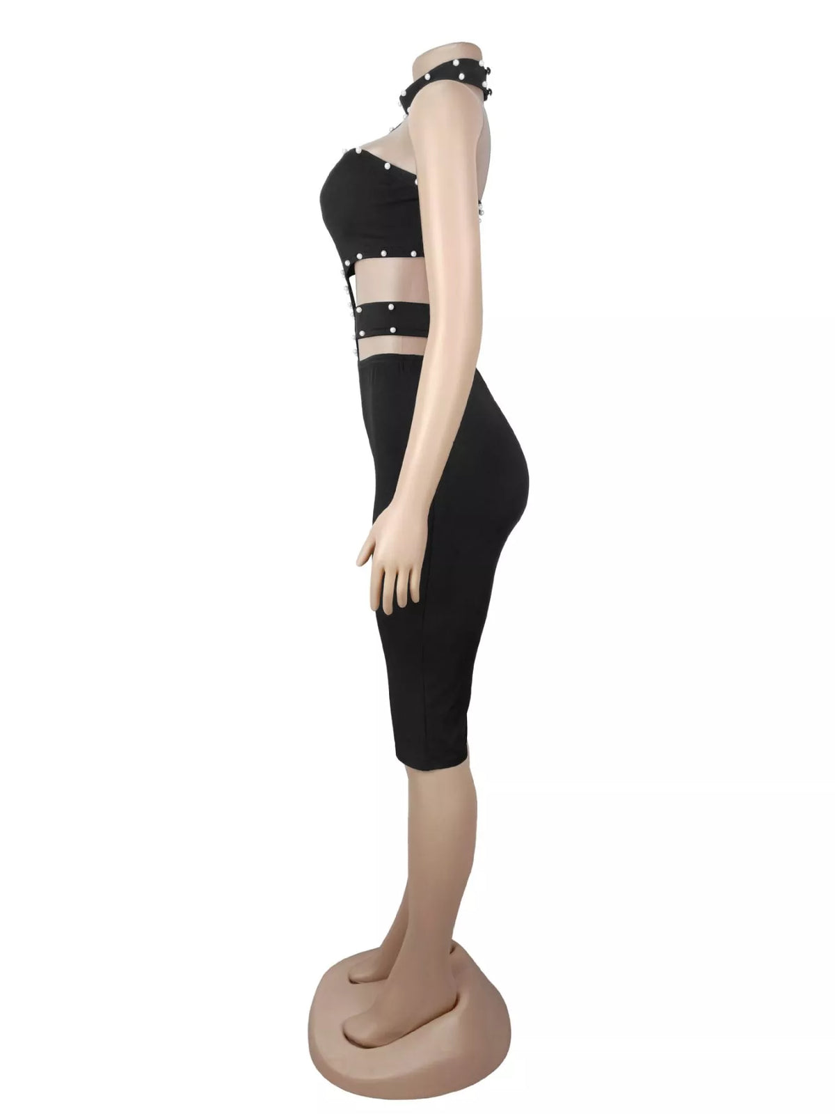 Studded Halter Cut-Out Romper in Black