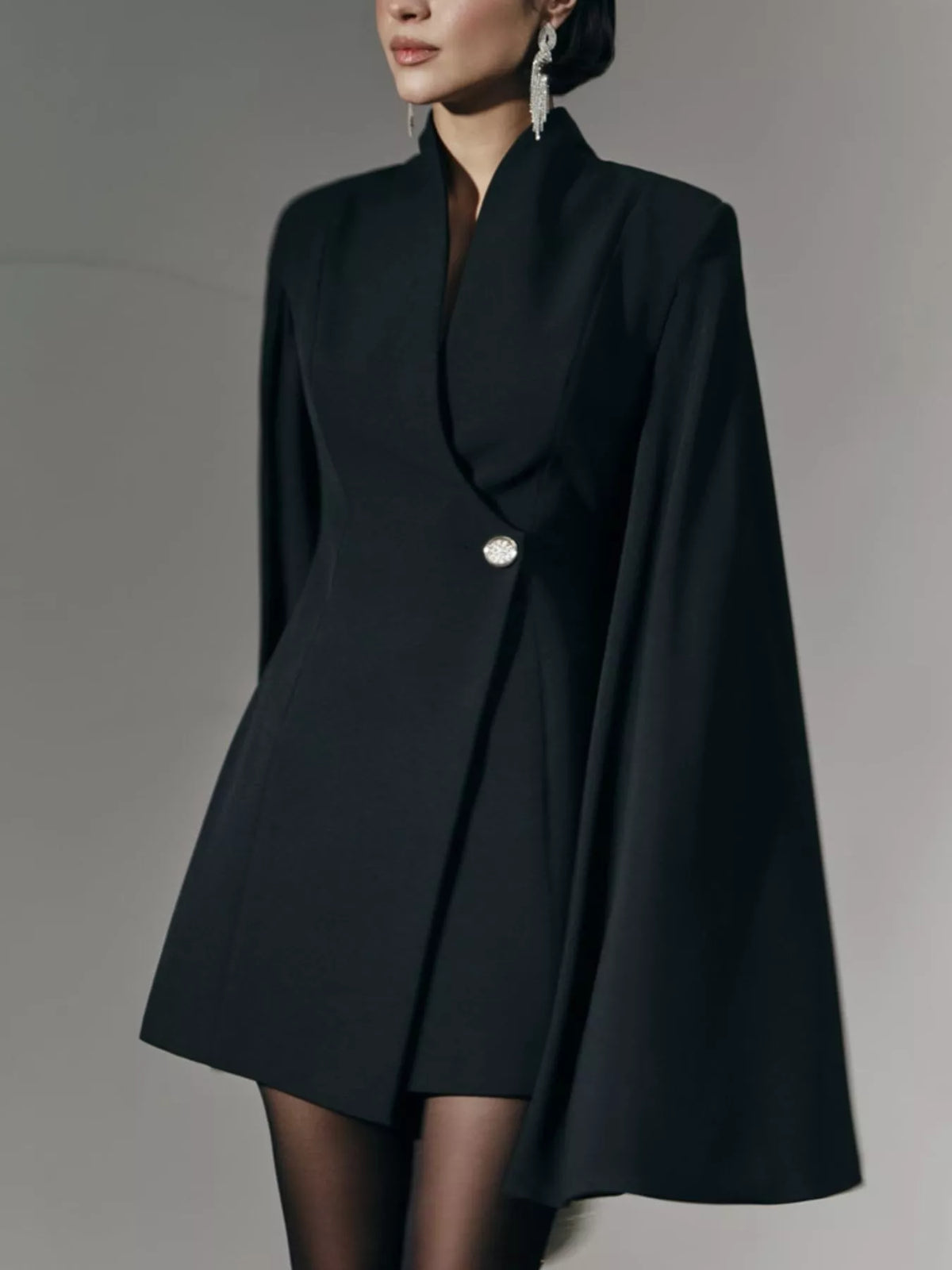 Fitted Blazer Dress with Cape Sleeves in Black