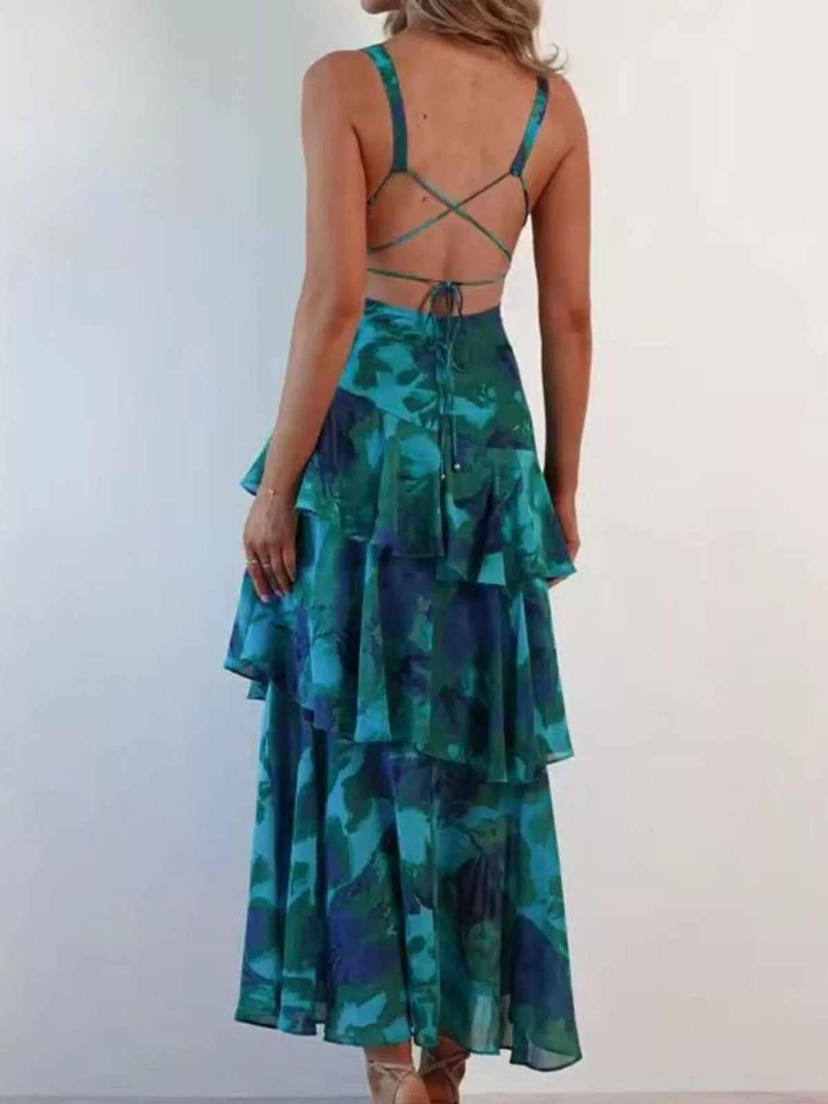 V-Neck Floral Tiered Ruffle Maxi Dress