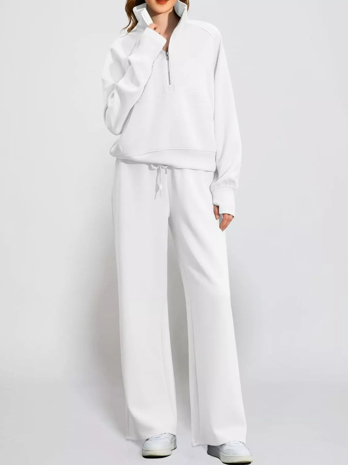 Half-Zip Sweatshirt and Wide-Leg Pants Set