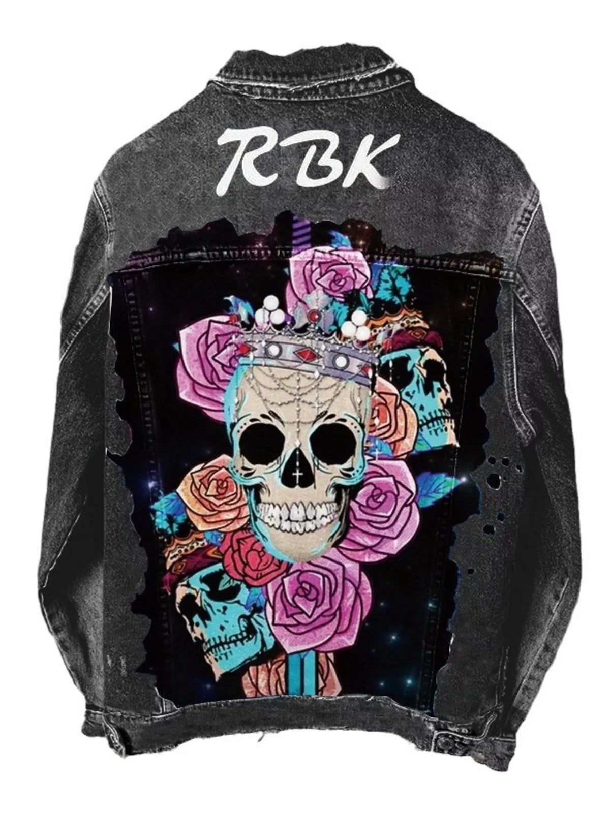 Skull and Rose Graphic Denim Jacket