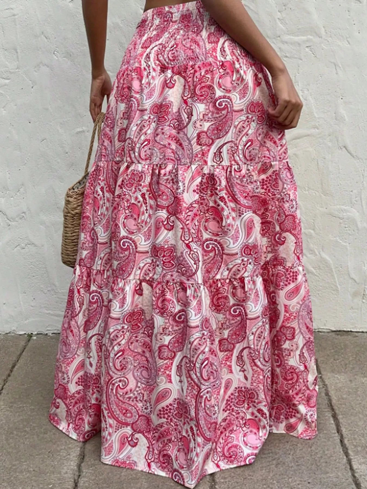 Paisley Print Tiered Maxi Skirt