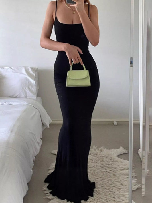 Solid Spaghetti Strap Maxi Dress