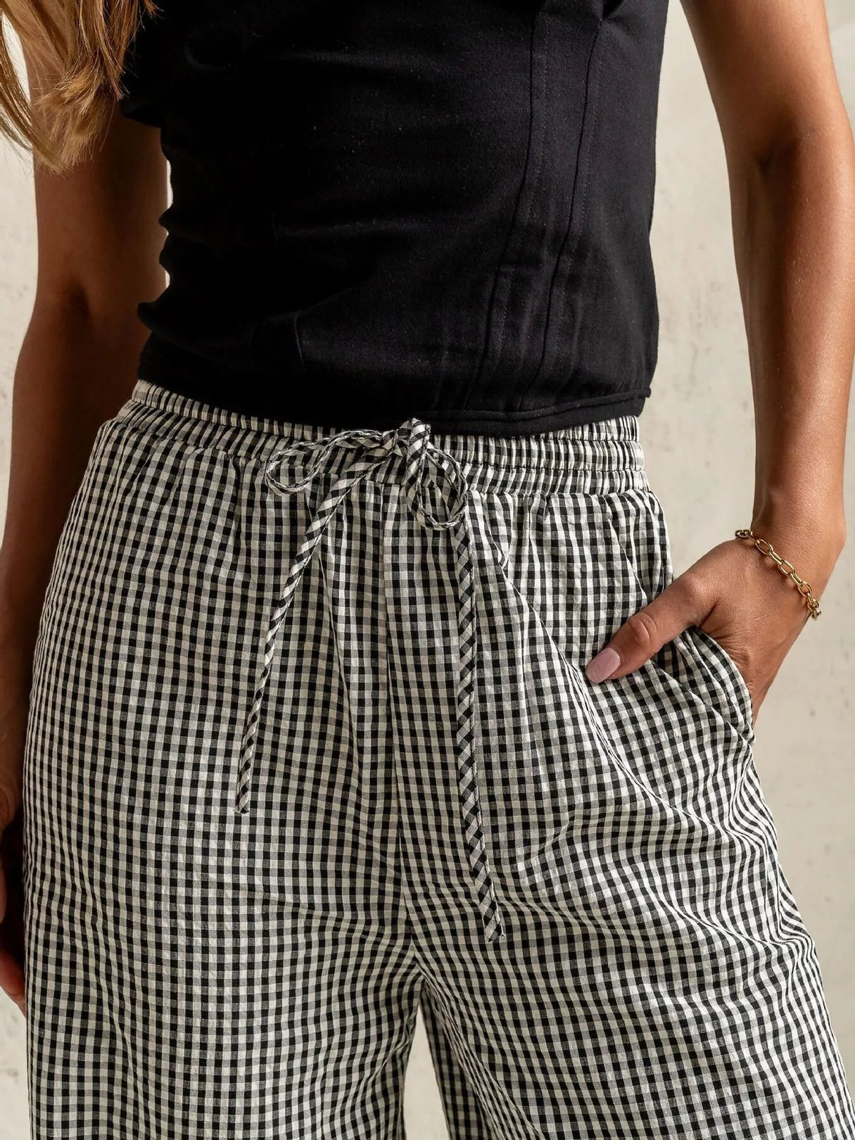 Gingham Wide-Leg Casual Pants