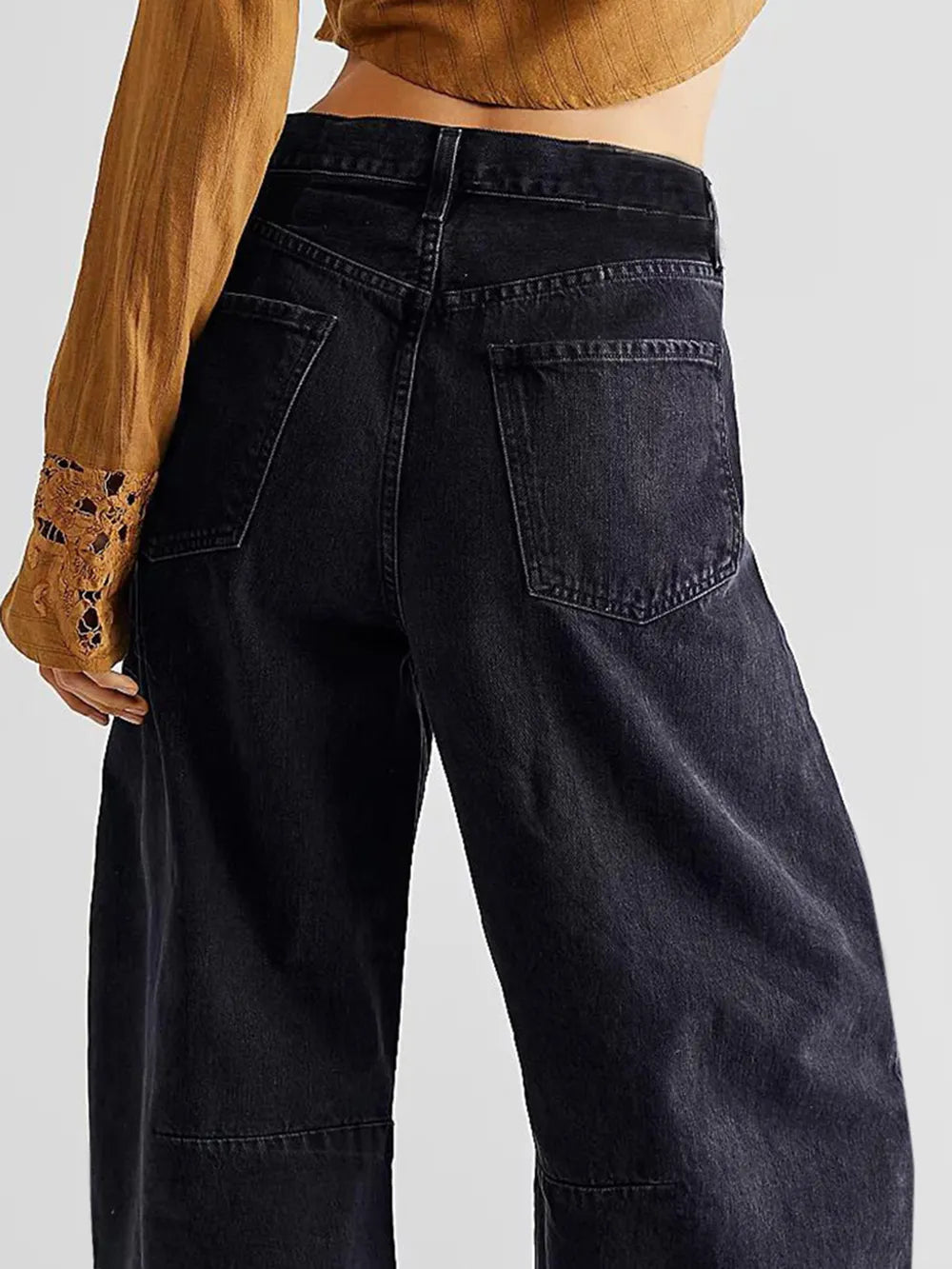 Raw Hem Wide-Leg Jeans in Black by O@B@L