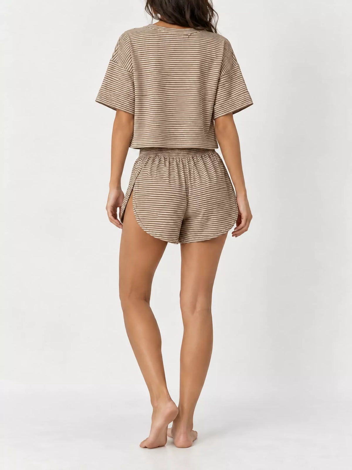 Striped Crop Top and Shorts Lounge Set
