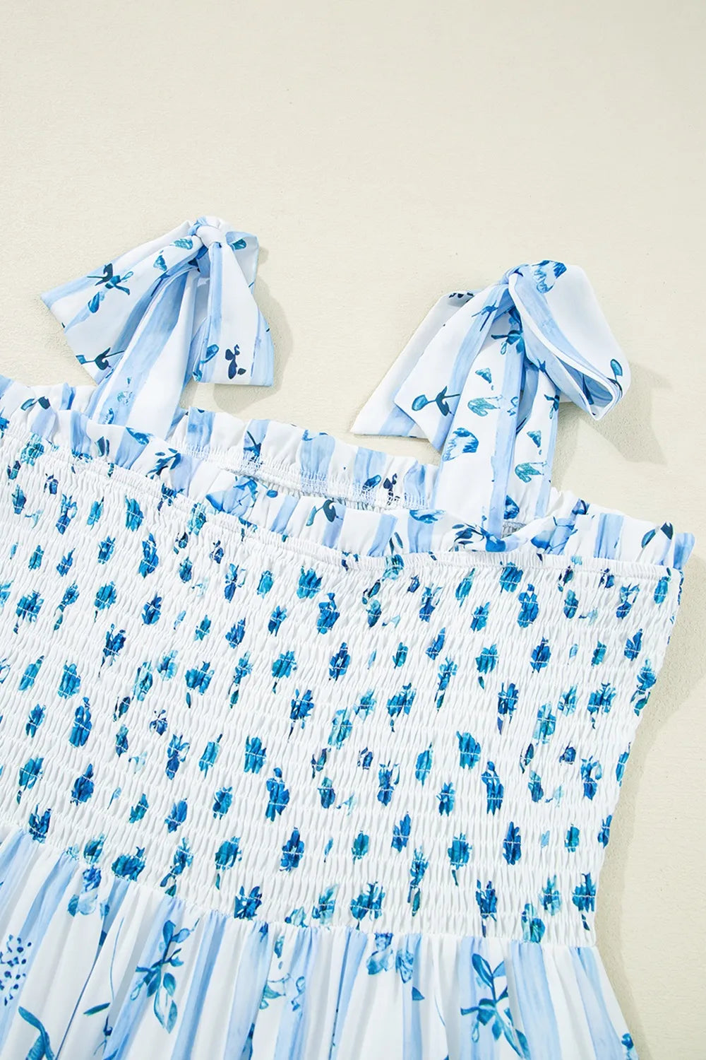 Floral Smocked Tiered Dress in Light Blue