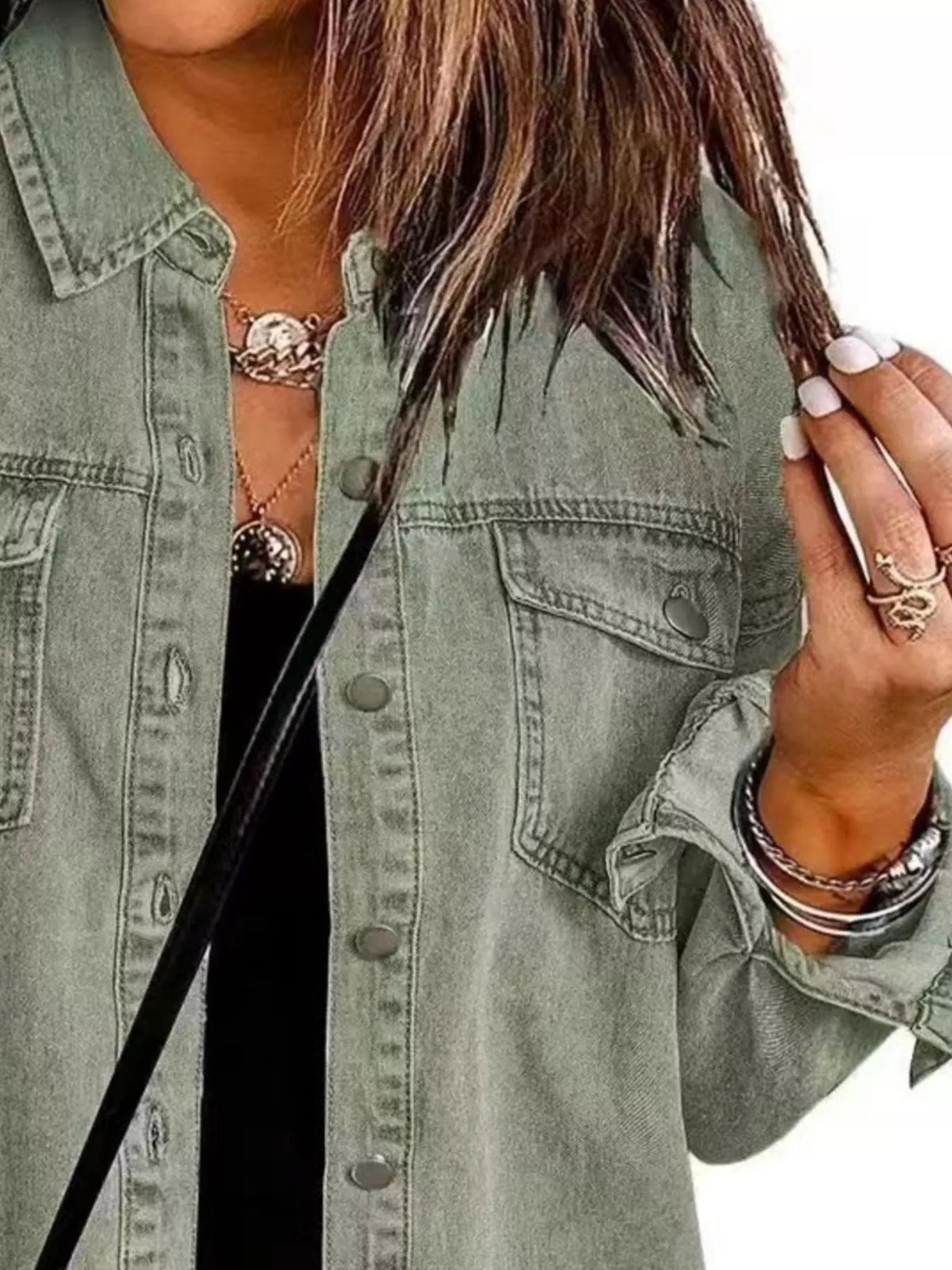 Frayed-Hem Button-Up Denim Jacket