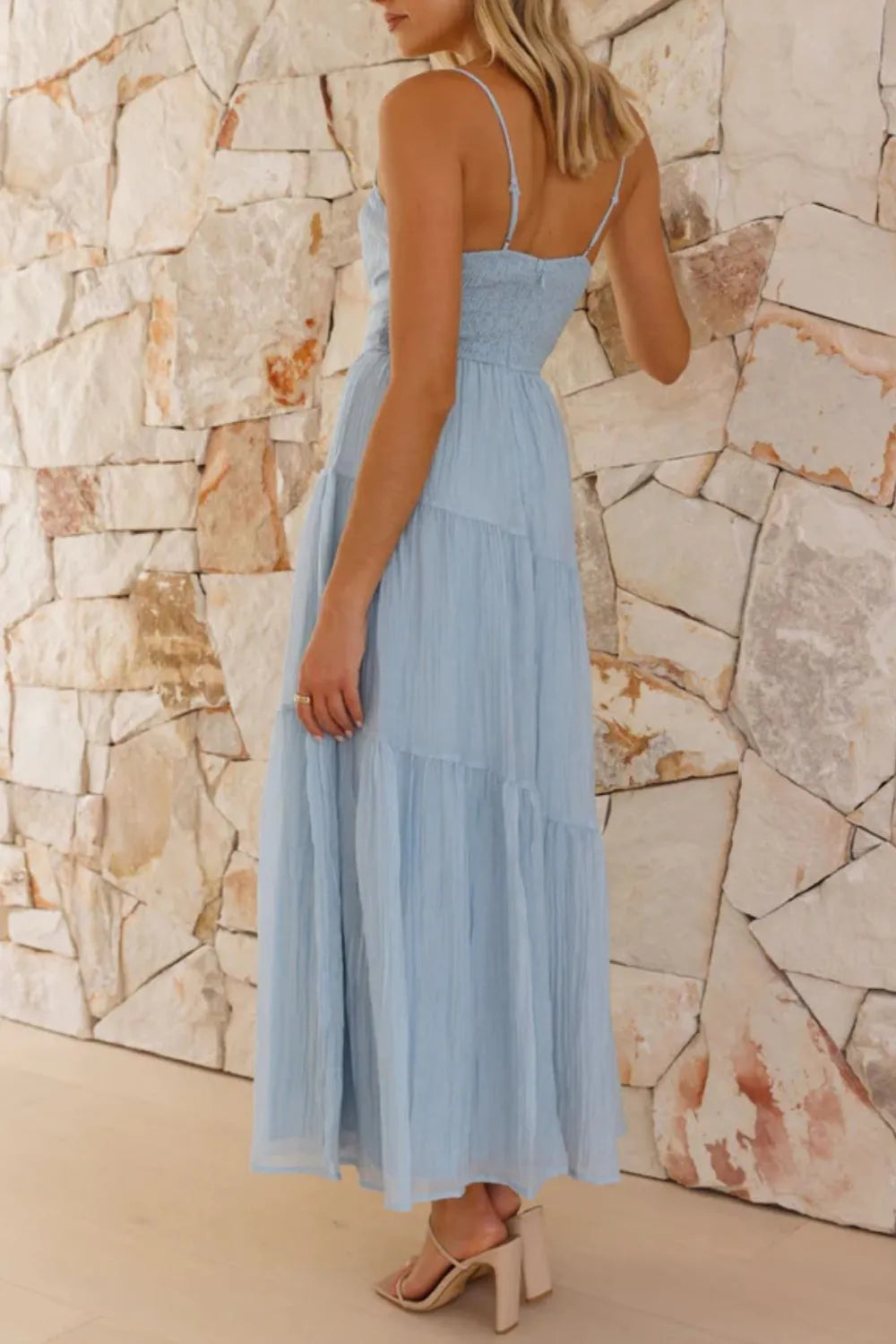 Smocked Back Cami Midi Dress in Light Blue