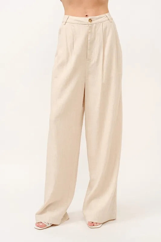 And The Why High-Rise Wide Leg Linen Pants in Oatmeal