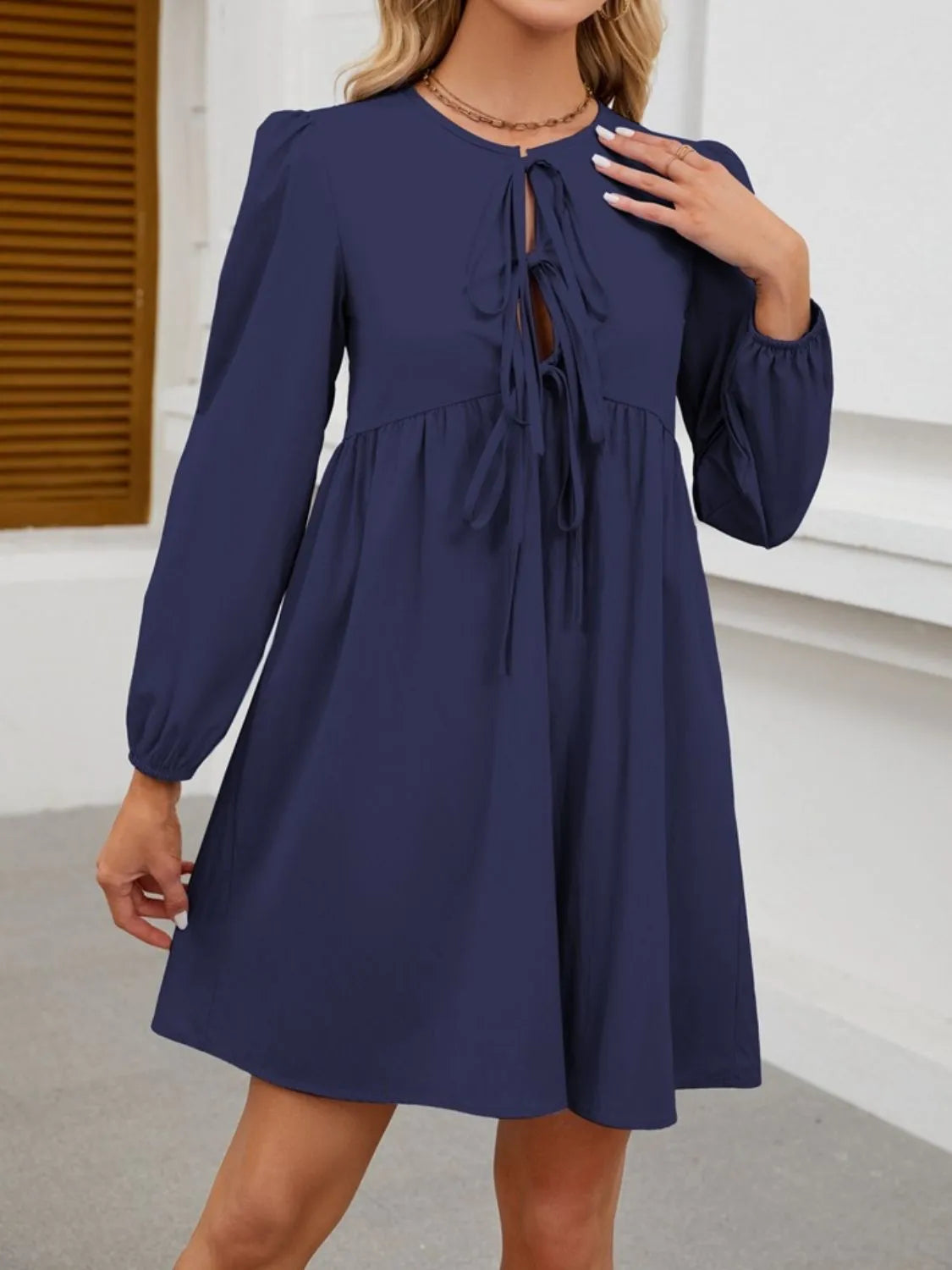 Tie Front Long Sleeve Mini Dress by Gen Beauty