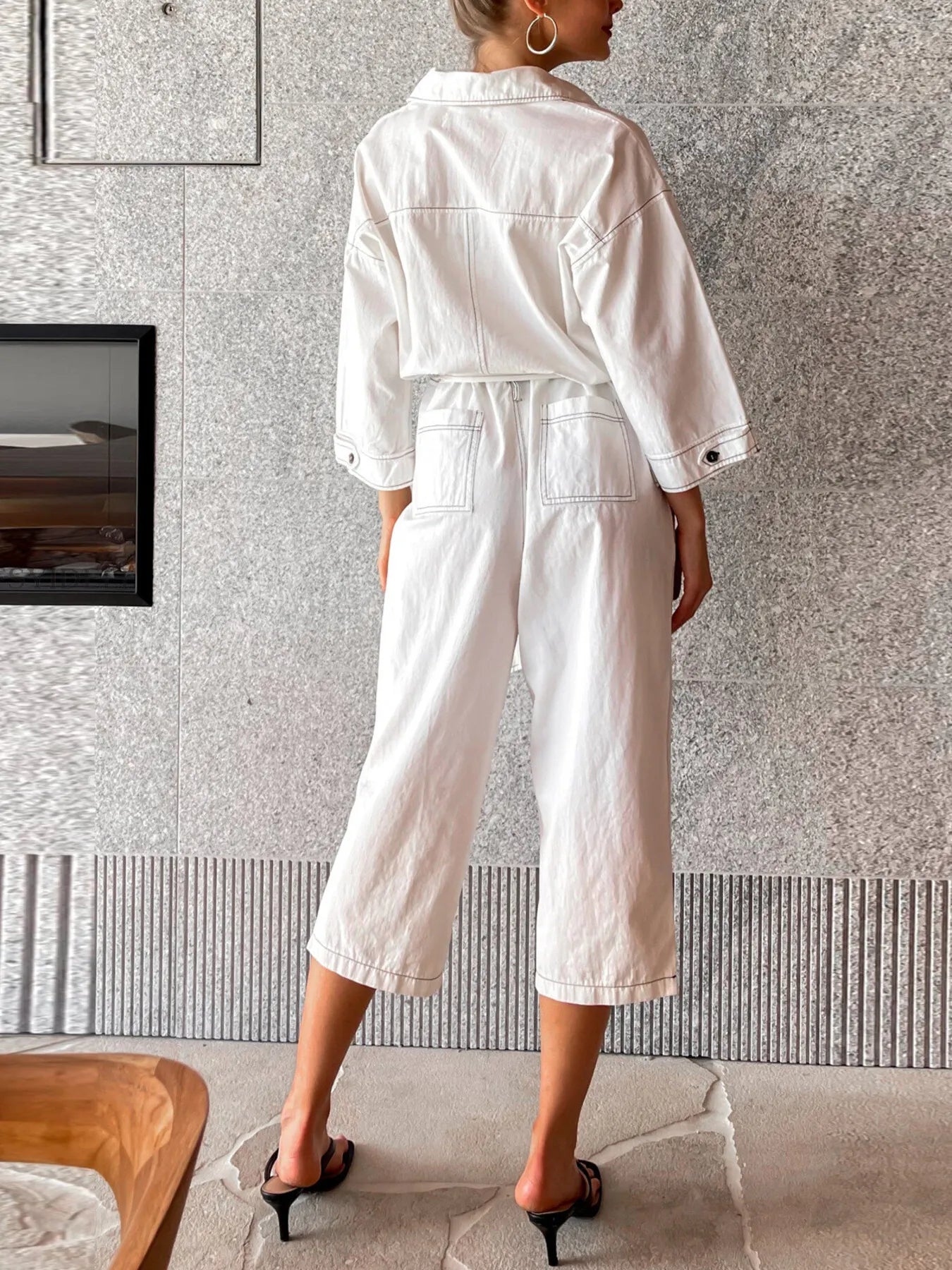 Tie-Waist Wide-Leg Jumpsuit in White