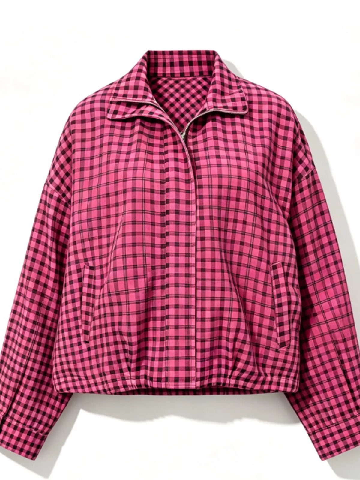 Oversized Plaid Zip-Up Jacket