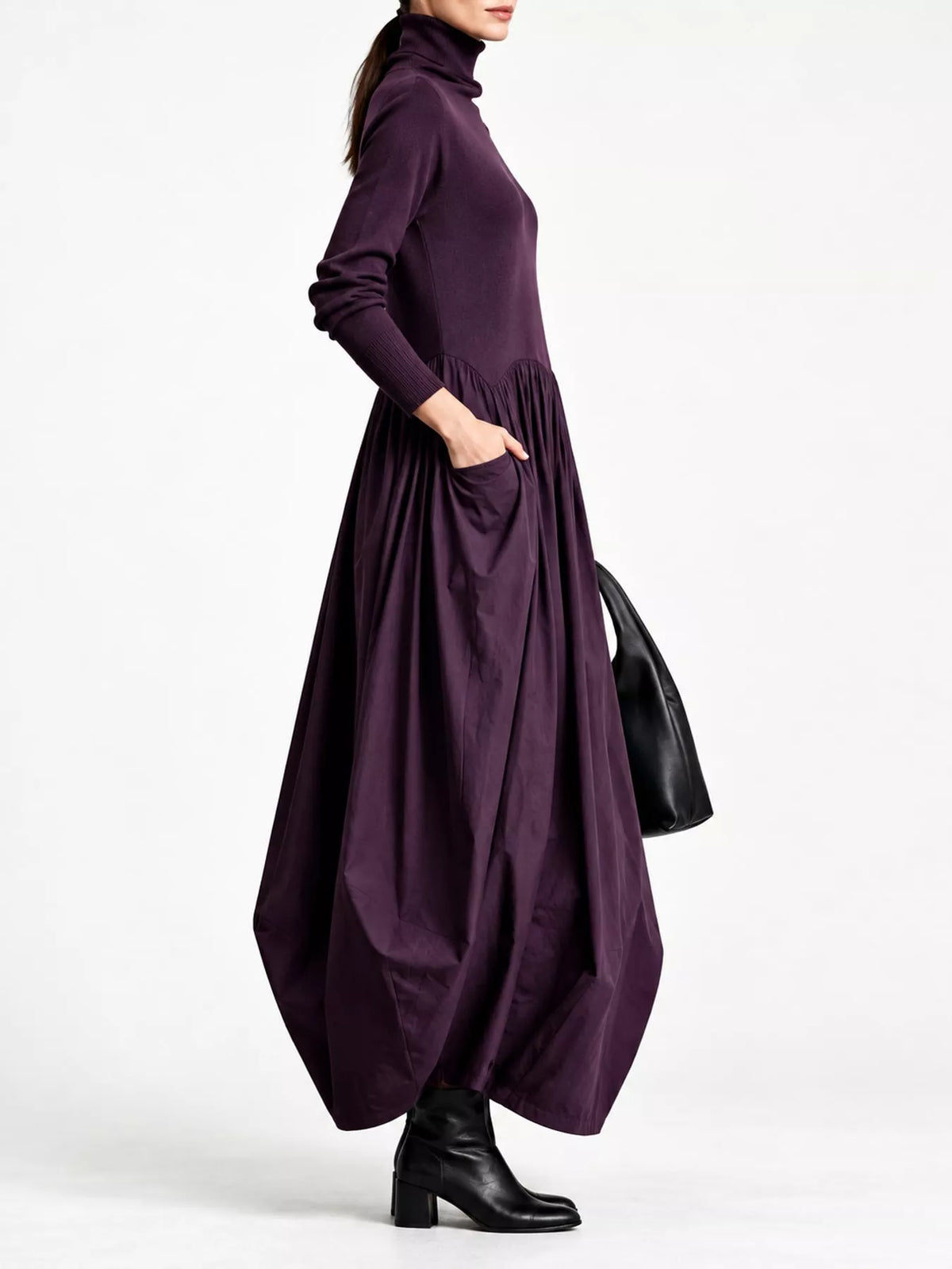 Turtleneck Long-Sleeve Maxi Dress