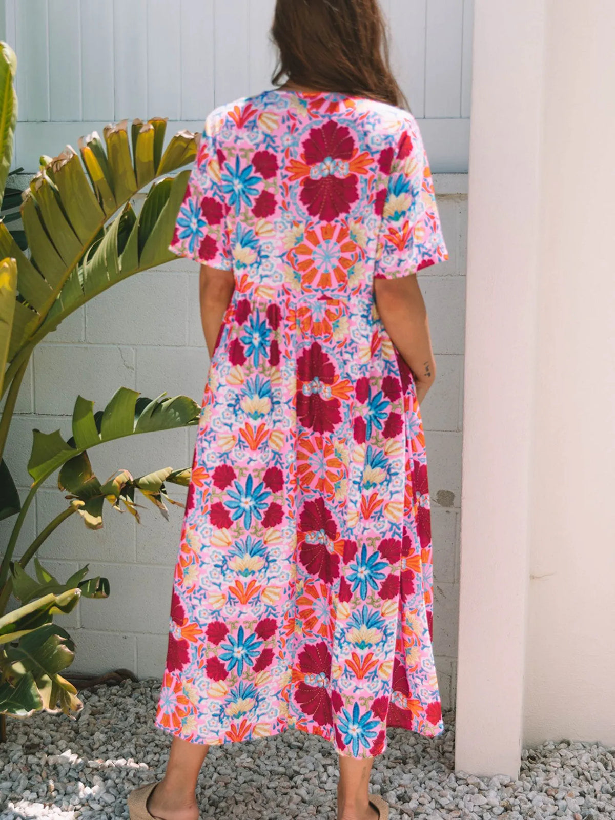 Floral Print Tie-Front Midi Dress