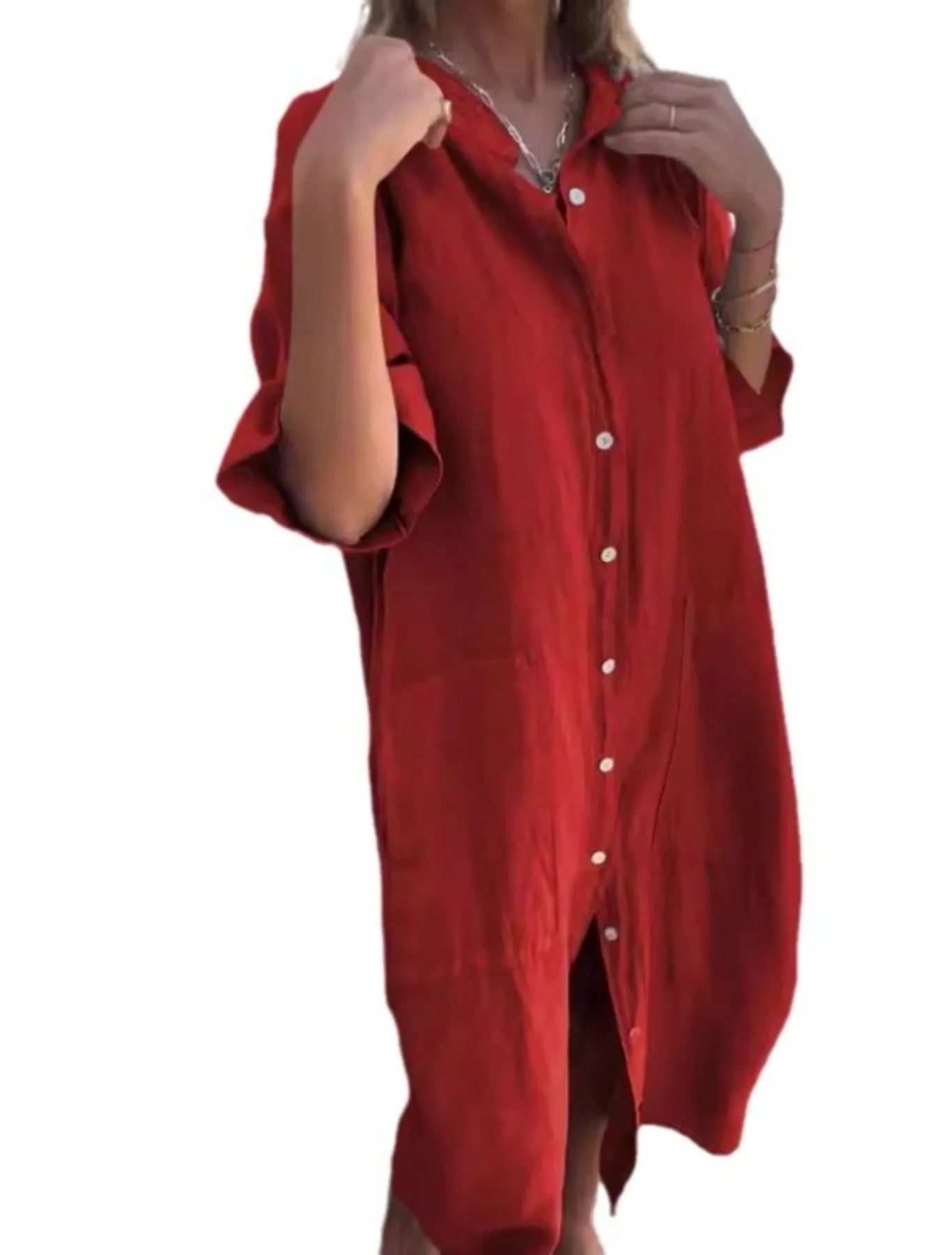 Linen Button-Down Shirt Dress