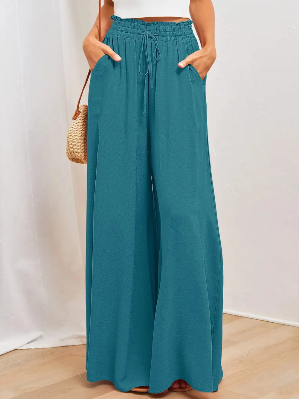 Opaque Wide Leg Pants with Pockets