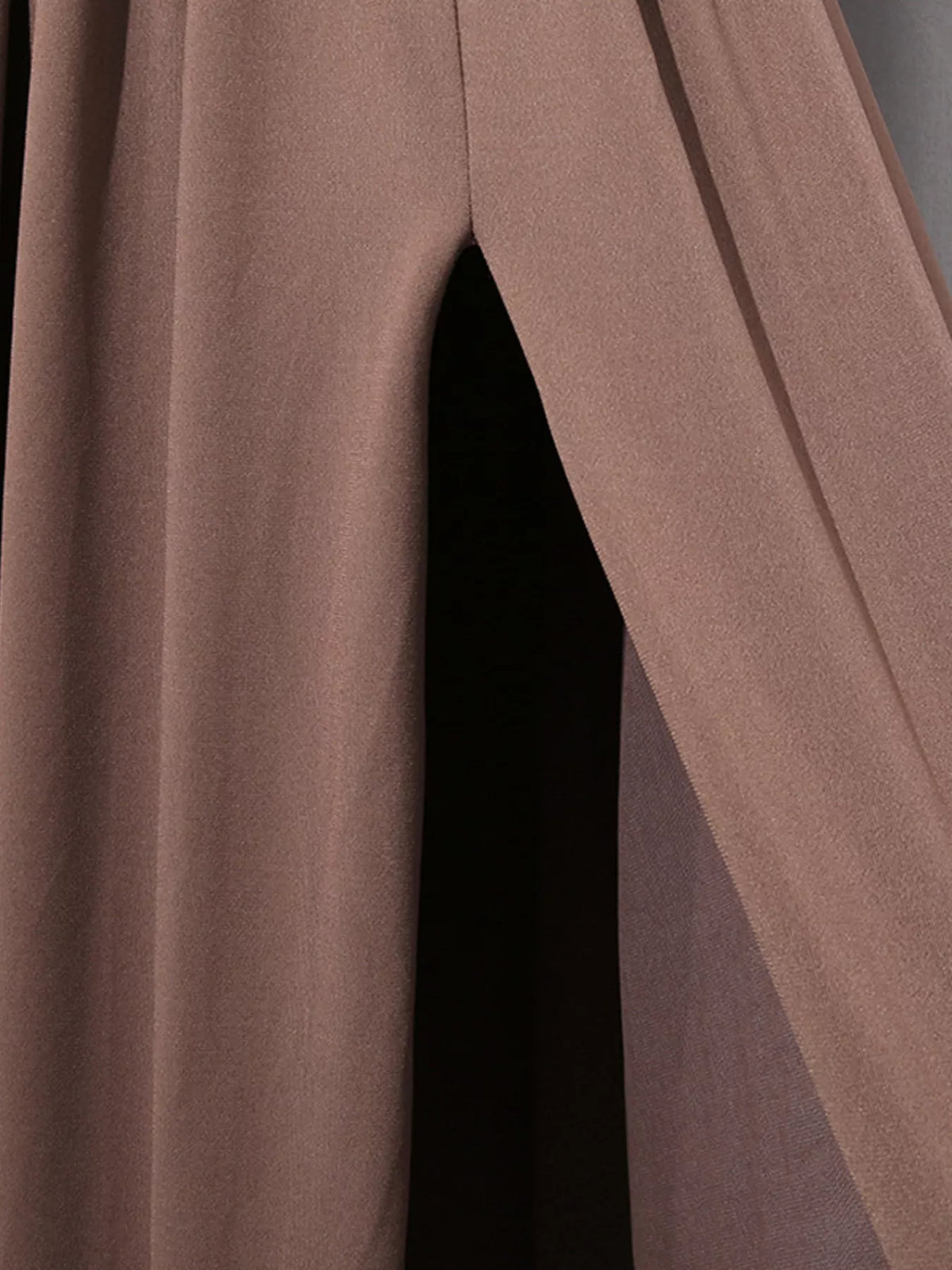 Ruched Long-Sleeve Maxi Dress in Brown