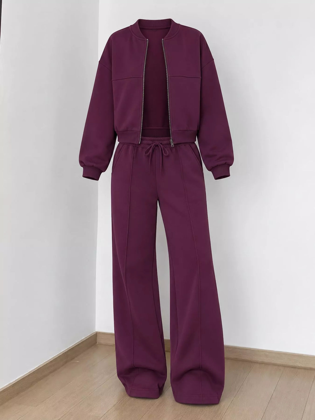 Zip-Up Jacket and Wide-Leg Sweatpants Set