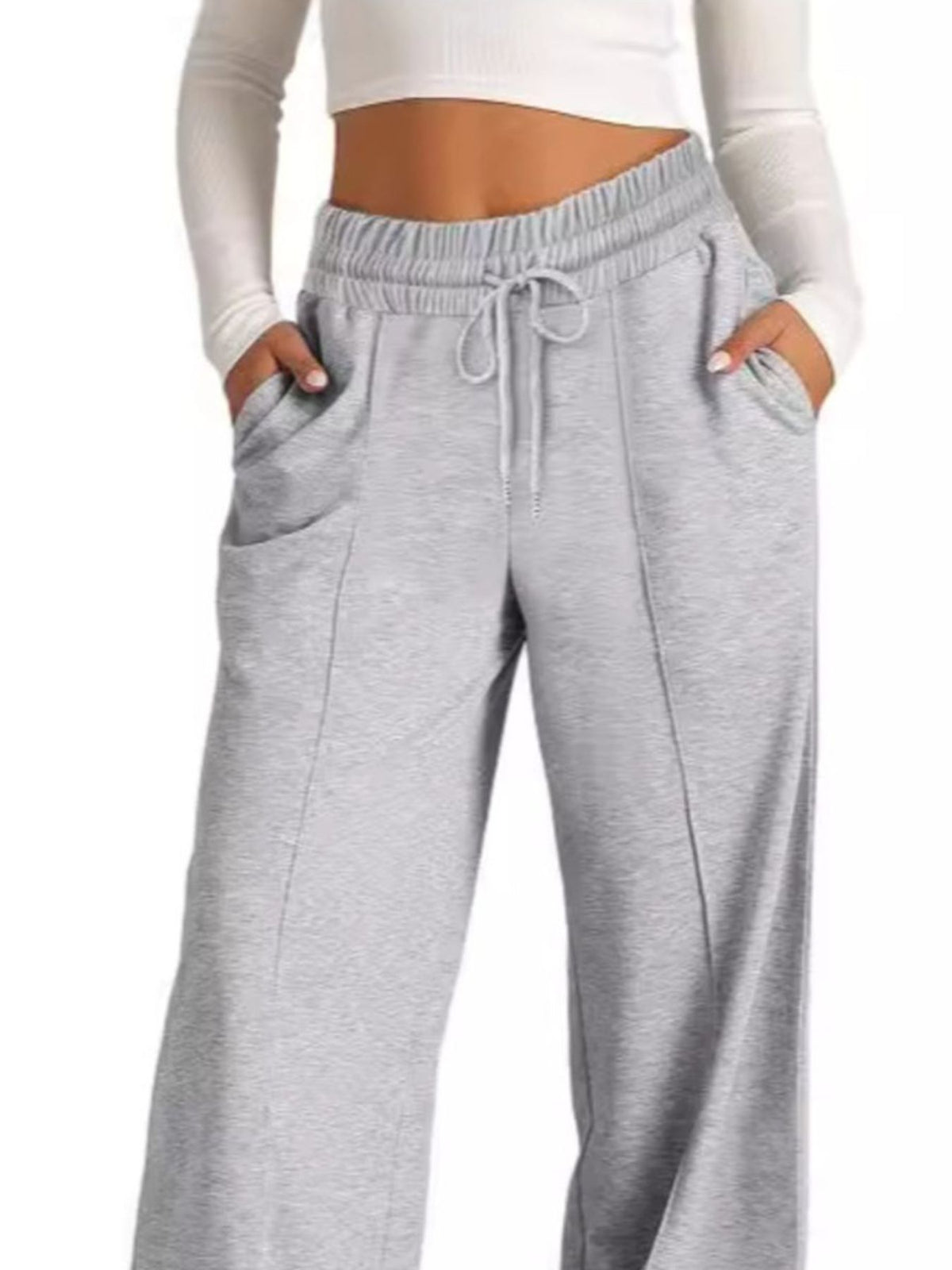 Drawstring Wide Leg Pants with Pockets