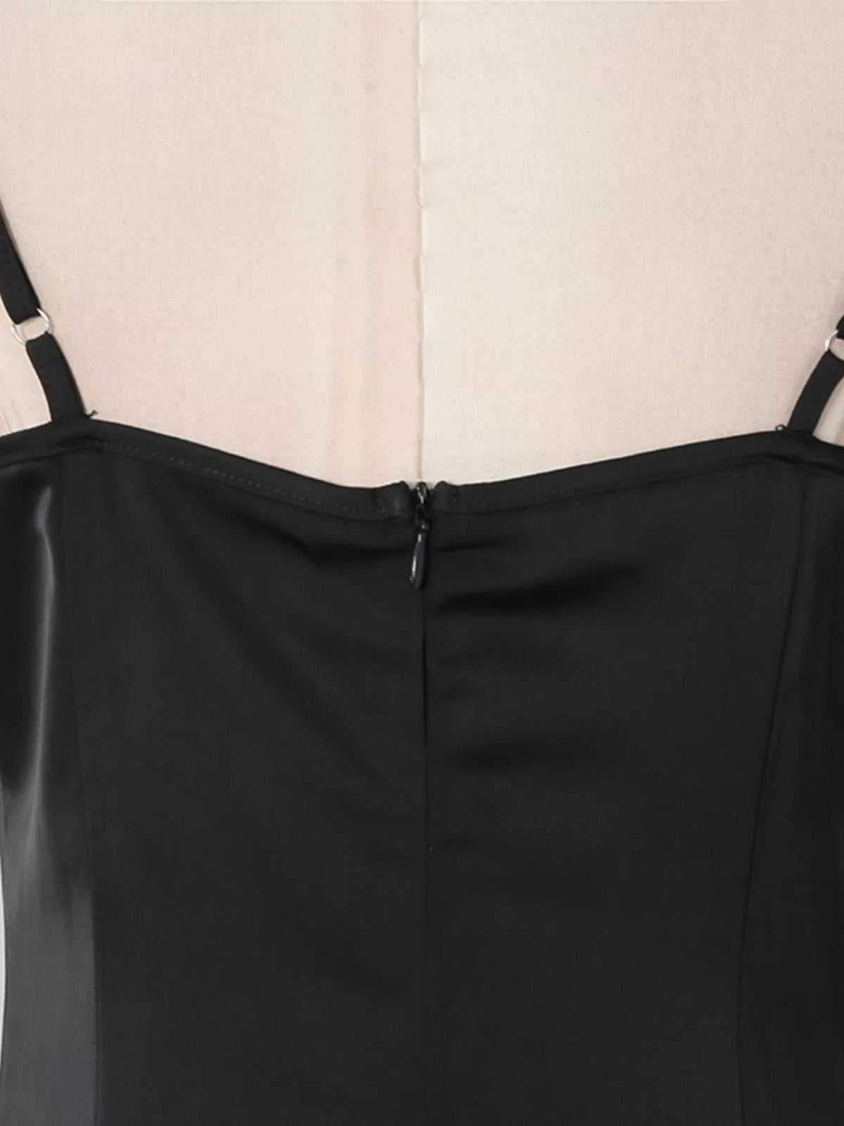 Spaghetti Strap Ruffle Slit Maxi Dress in Black