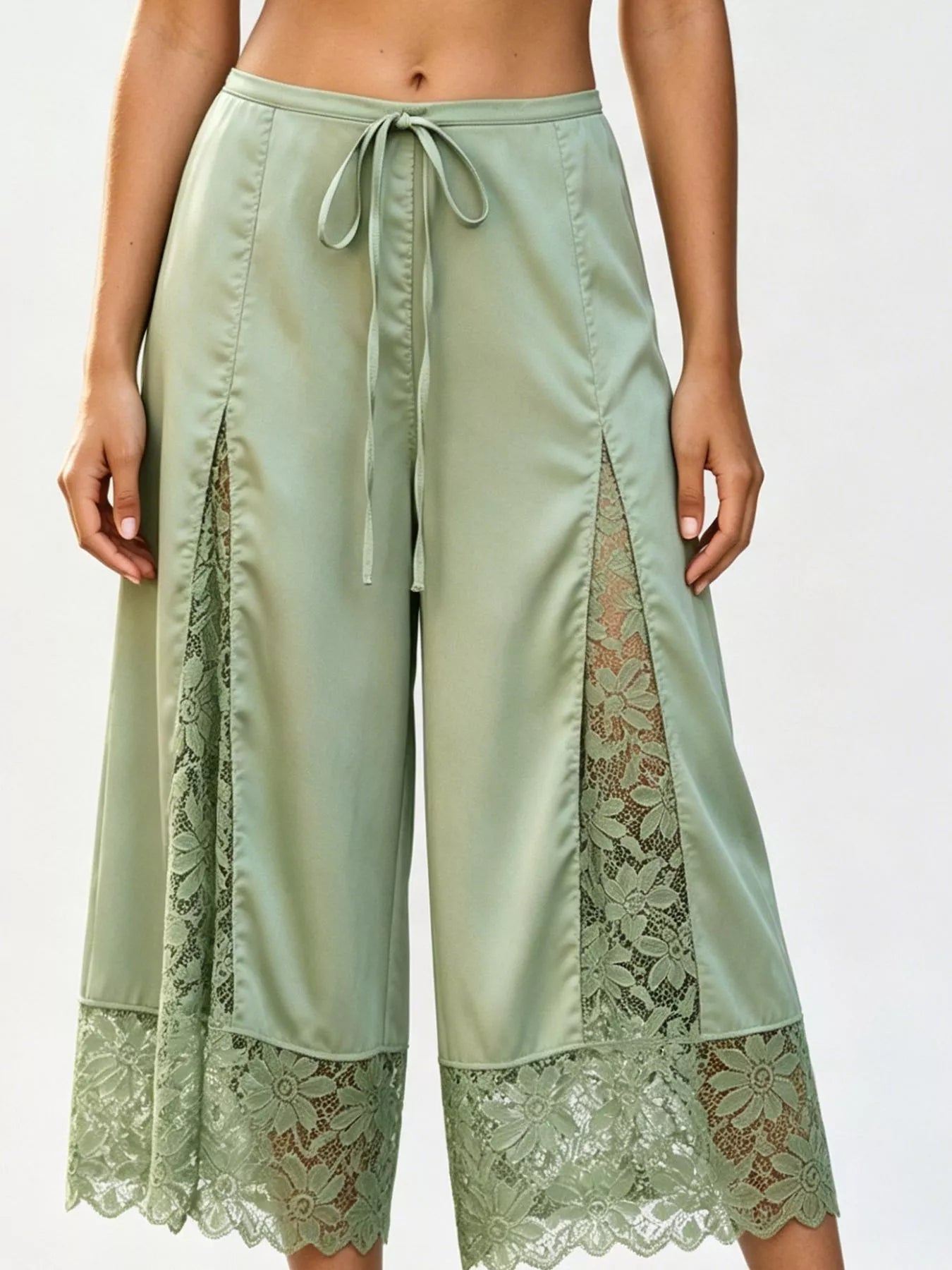 Lace-Trim Wide-Leg Cropped Pants