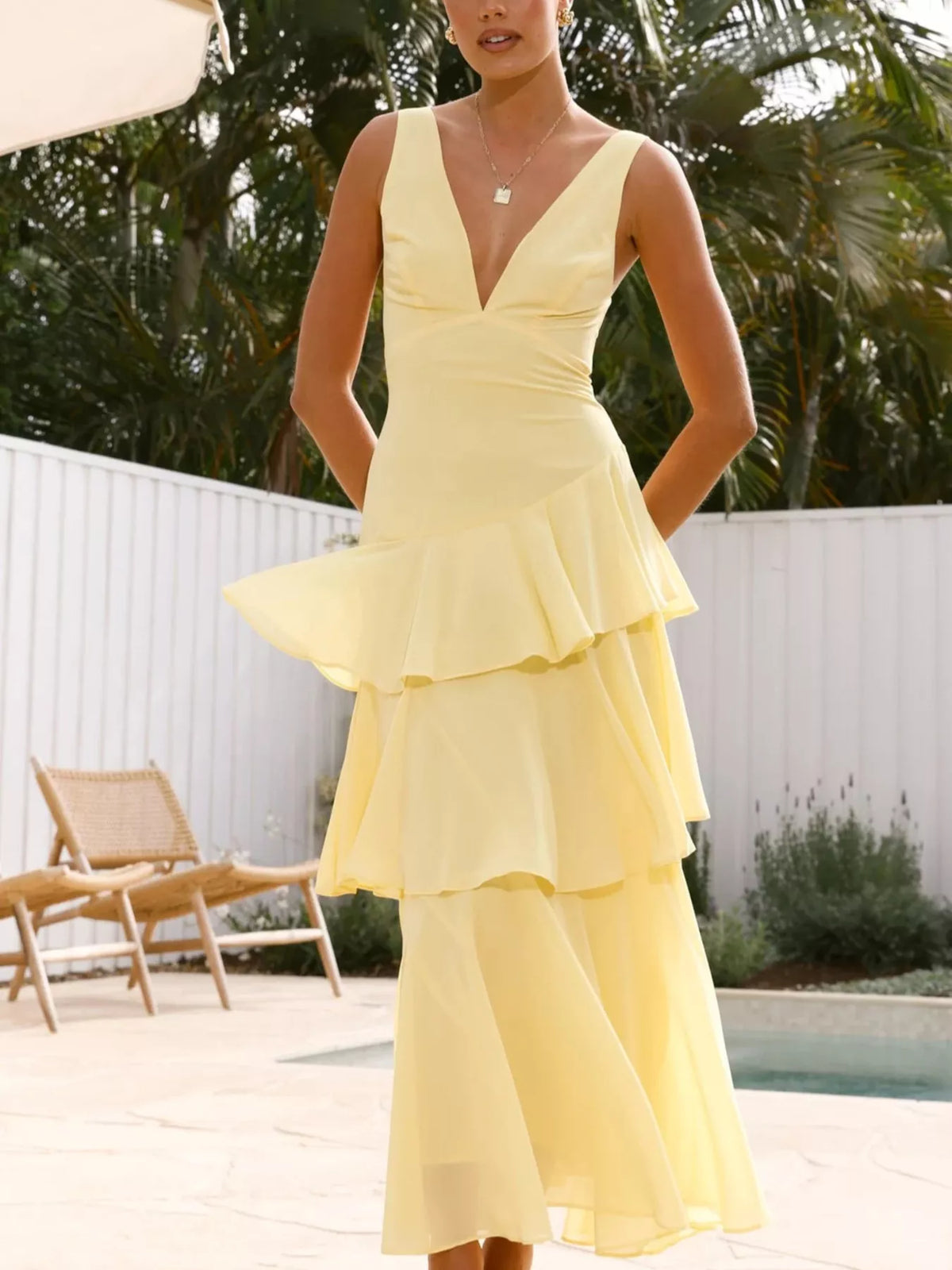 Ruffled Layered Backless Maxi Dress