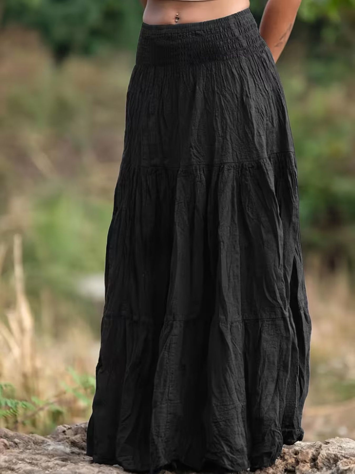 Tiered Ruched Maxi Skirt