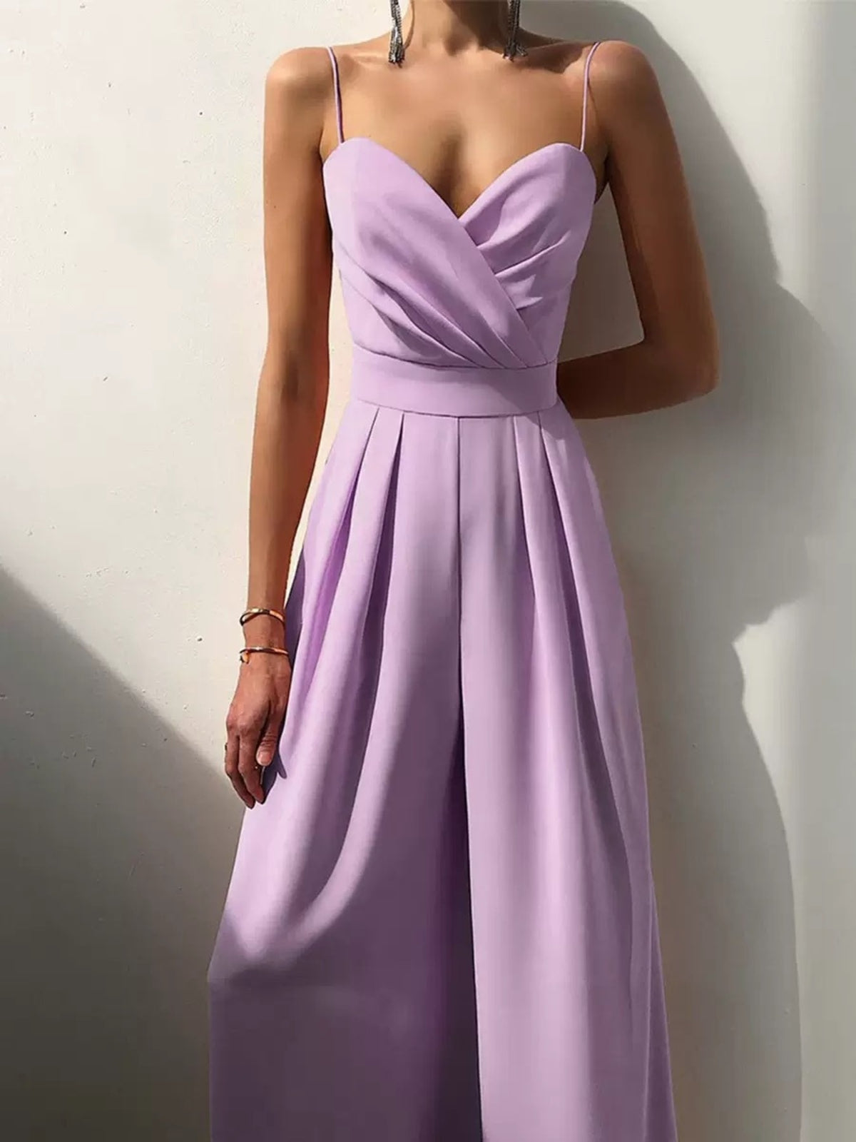 Ruched Wide Leg Jumpsuit with Spaghetti Straps