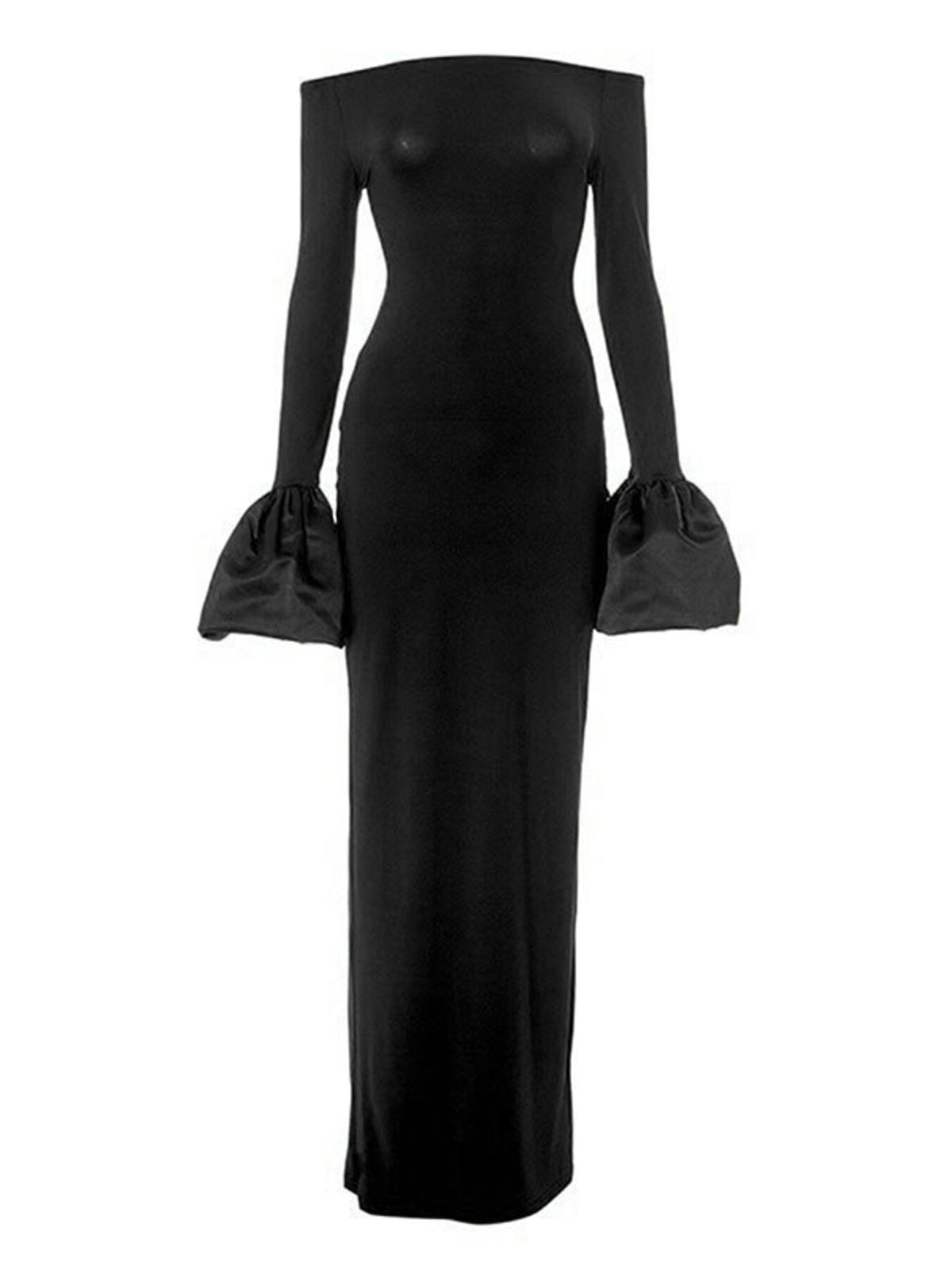 Off-Shoulder Flounce Sleeve Maxi Dress in Black