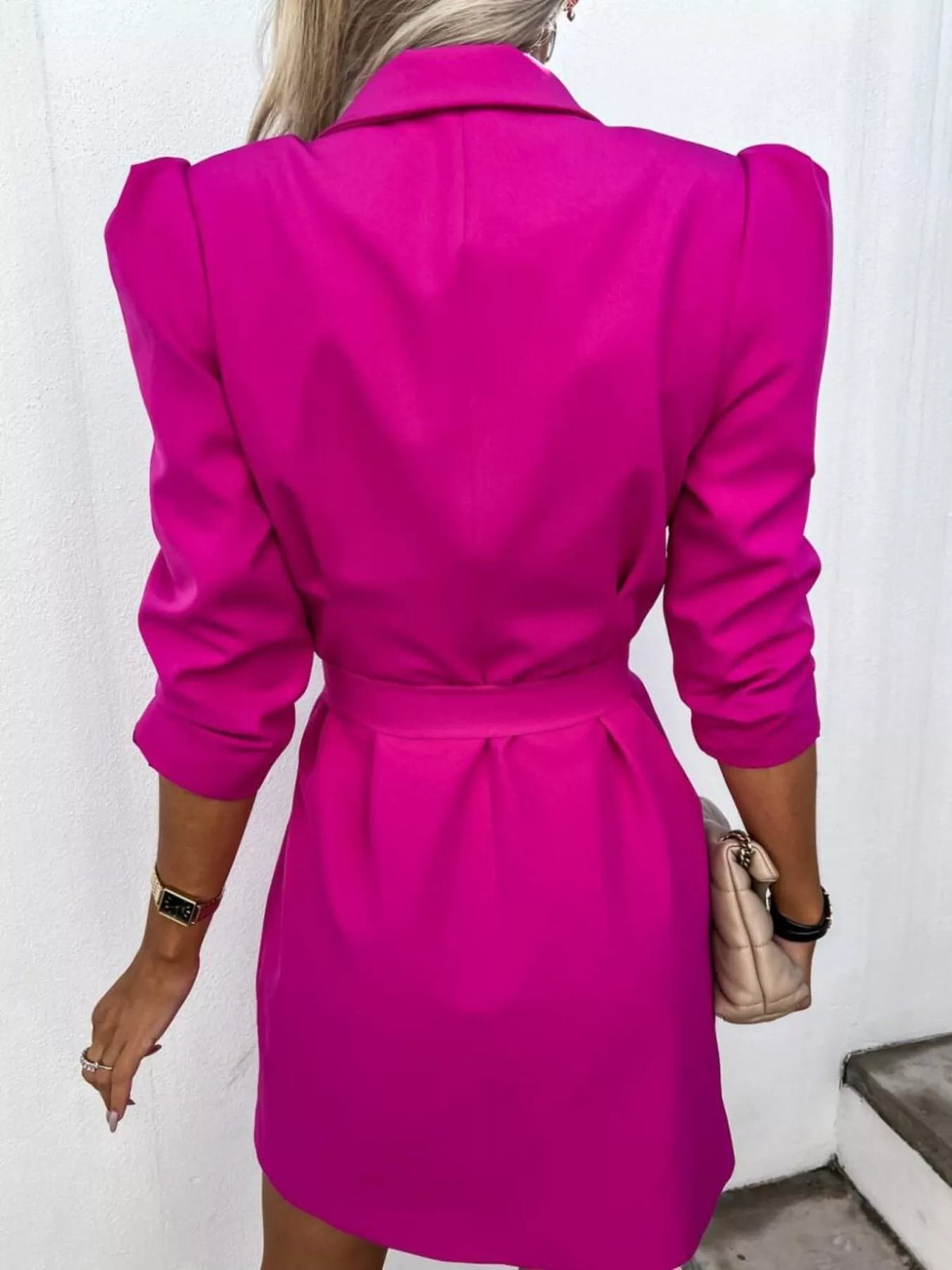 3/4-Sleeve Belted Blazer Dress