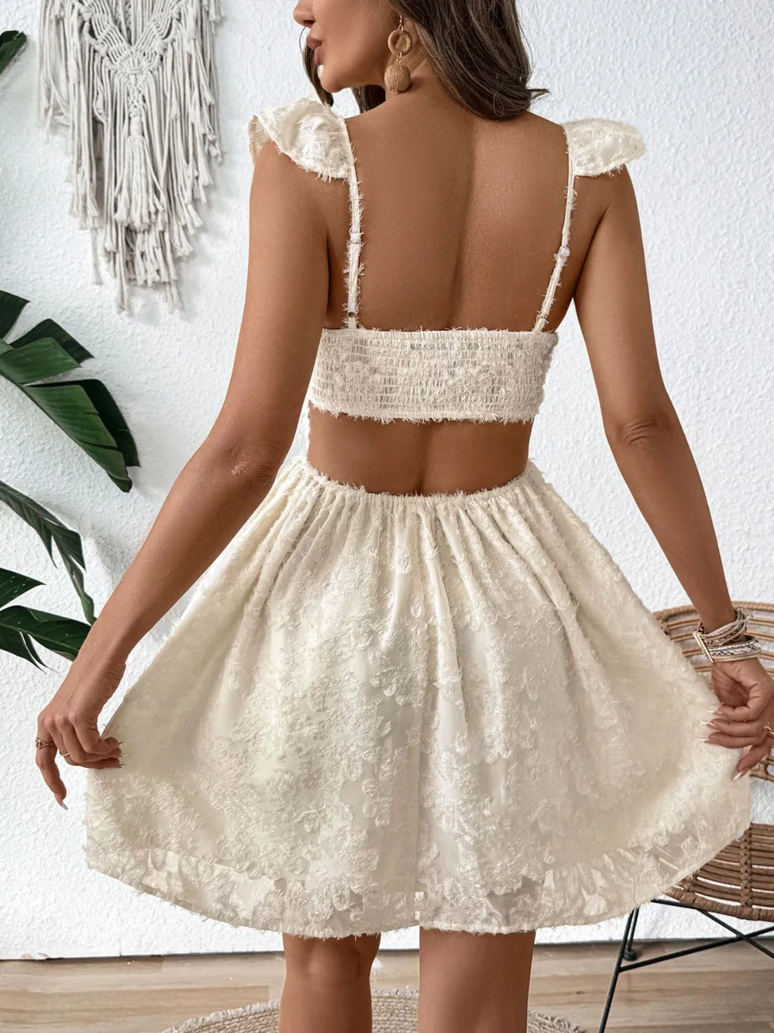 Cutout Cap Sleeve Mini Cami Dress in Cream