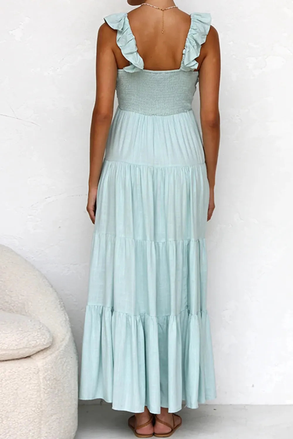 Ruffled V-Neck Tiered Cotton Dress