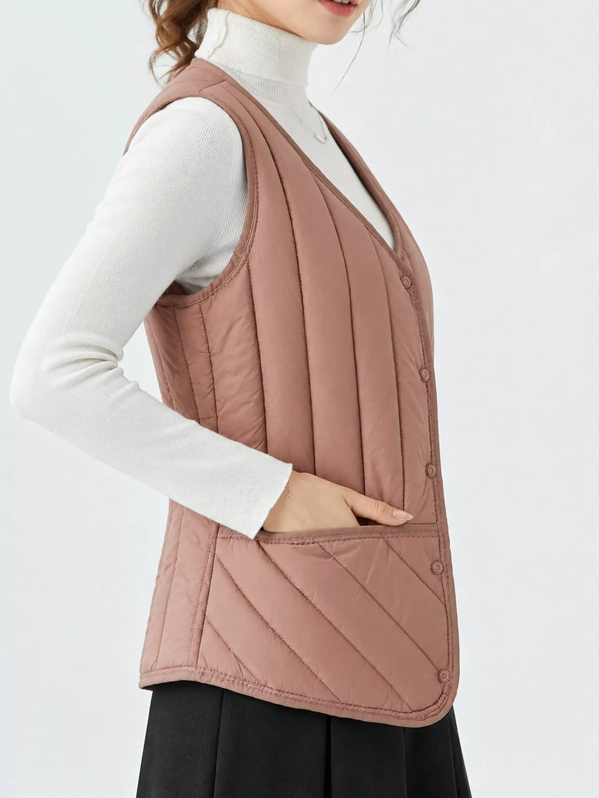 Quilted Button-Up Vest Coat