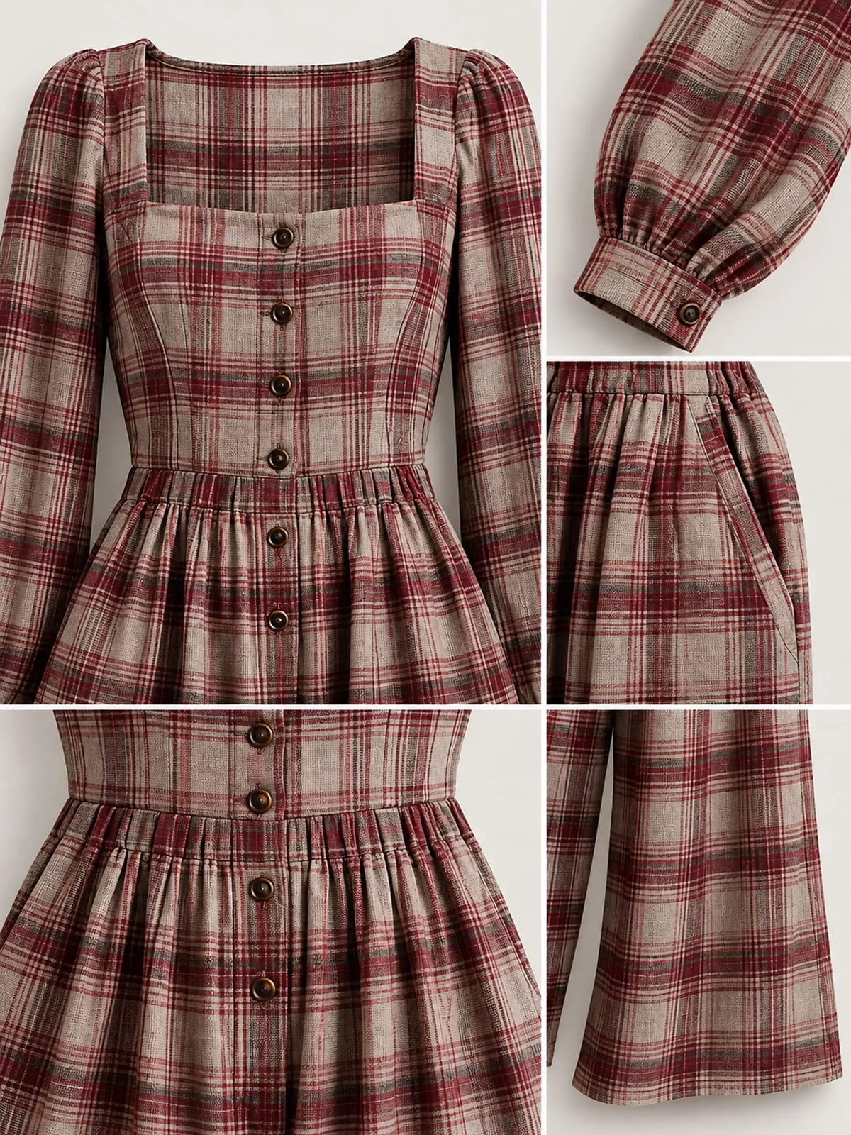 Plaid Square-Neck Wide-Leg Jumpsuit