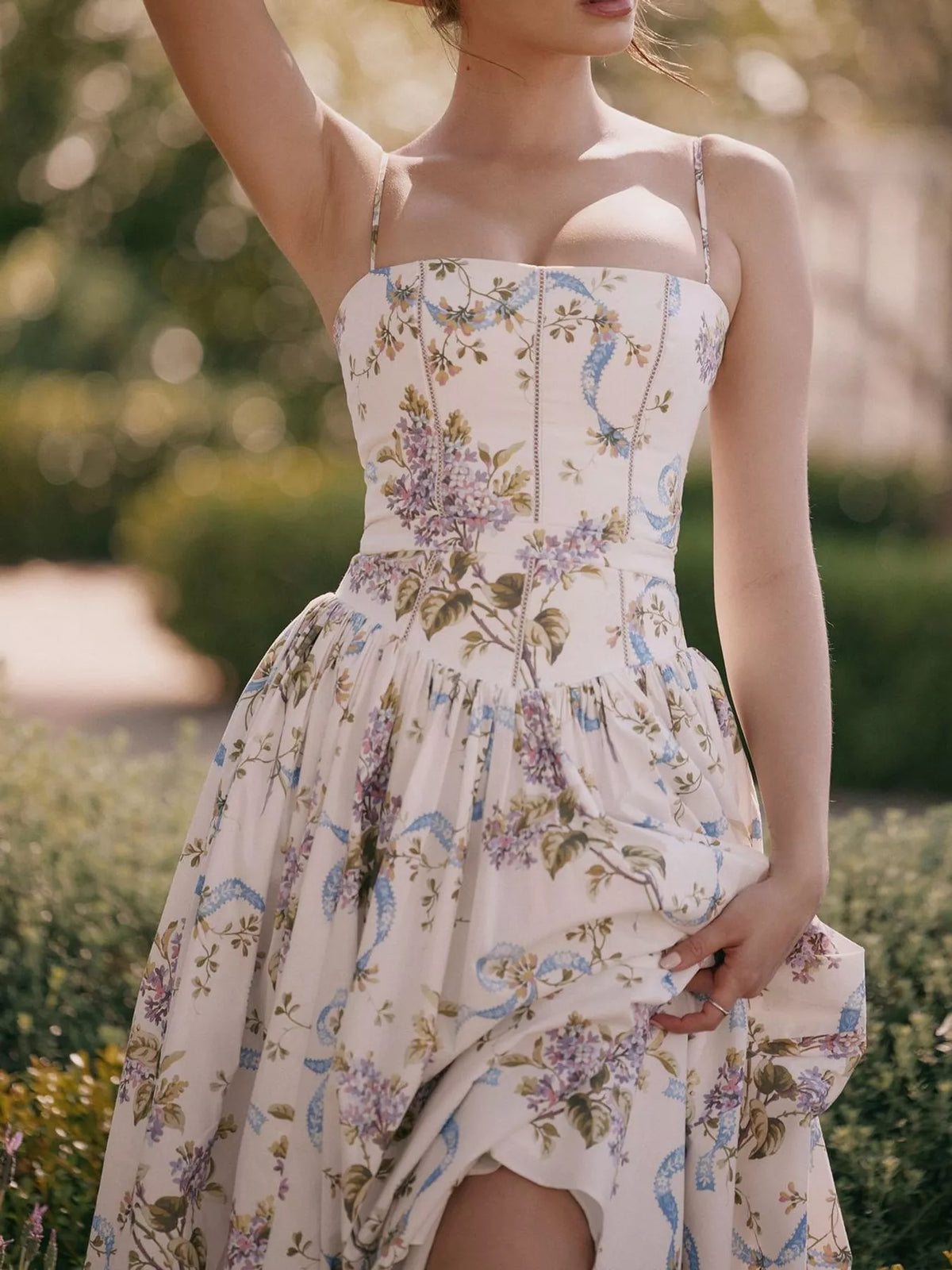 Floral Spaghetti Strap Midi Dress in White