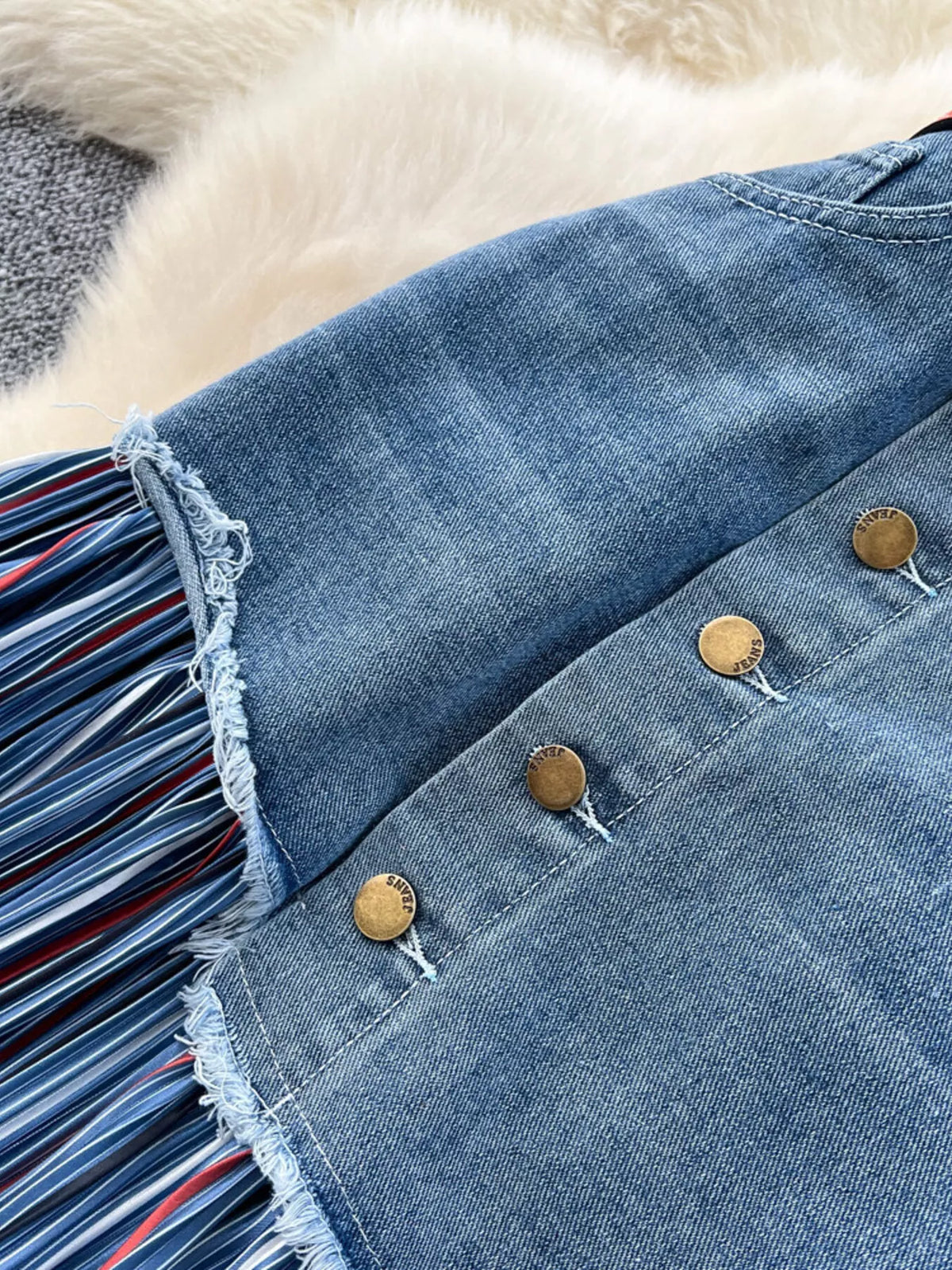Striped Patchwork Denim Skirt in Blue