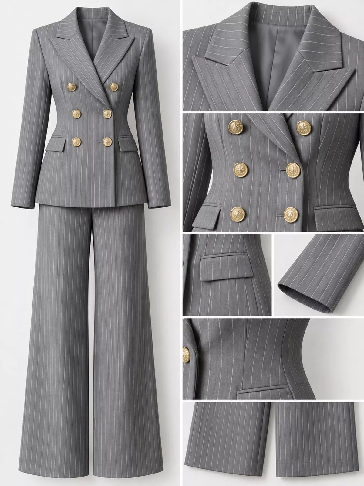 Double-Breasted Pinstripe Blazer and Pants Set